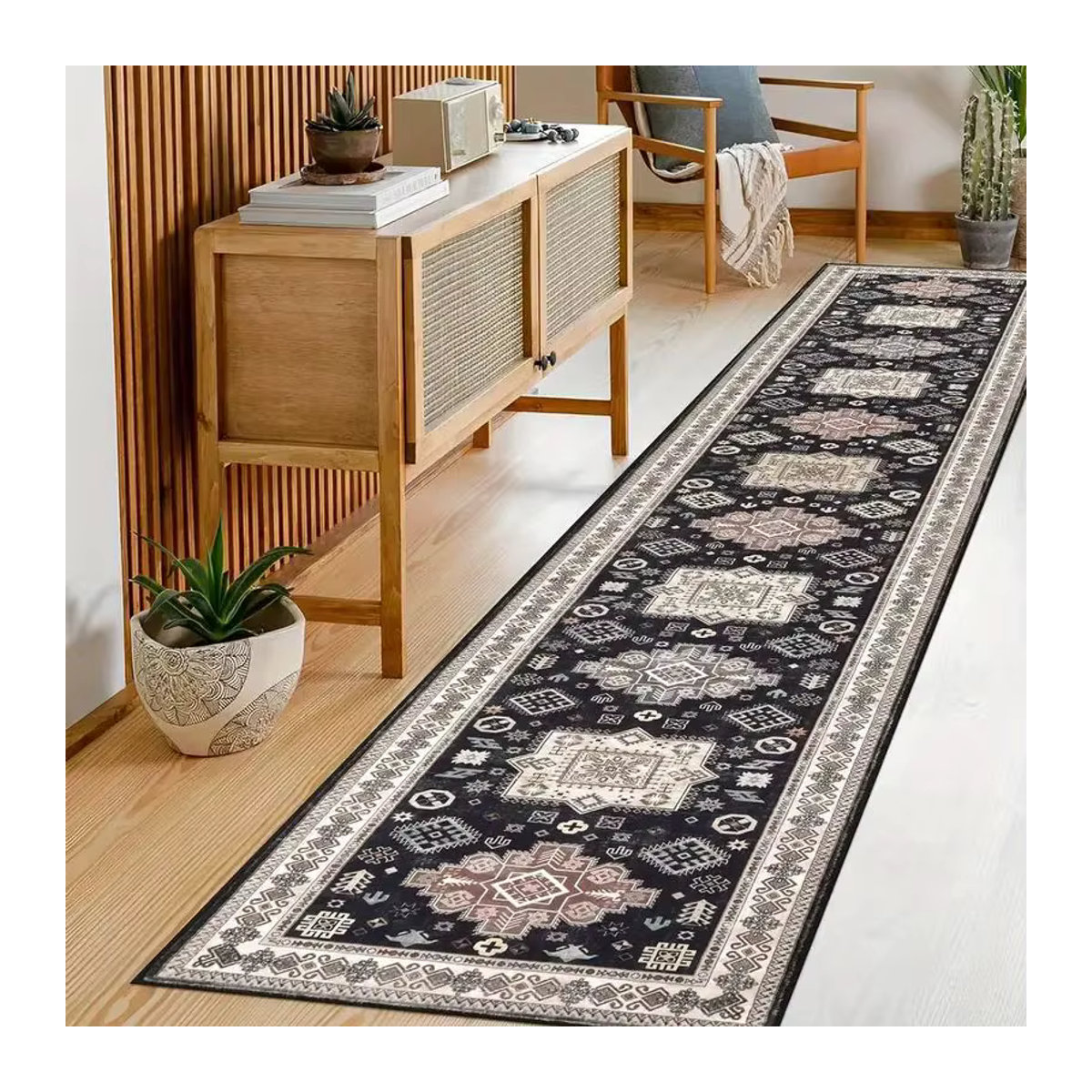 VIKAMA Flurläufer Teppich im Vintage-Design mit Anti-Rutsch-Streifen für Wohnzimmer, Eingang, Korridor und Küche - Bild 4