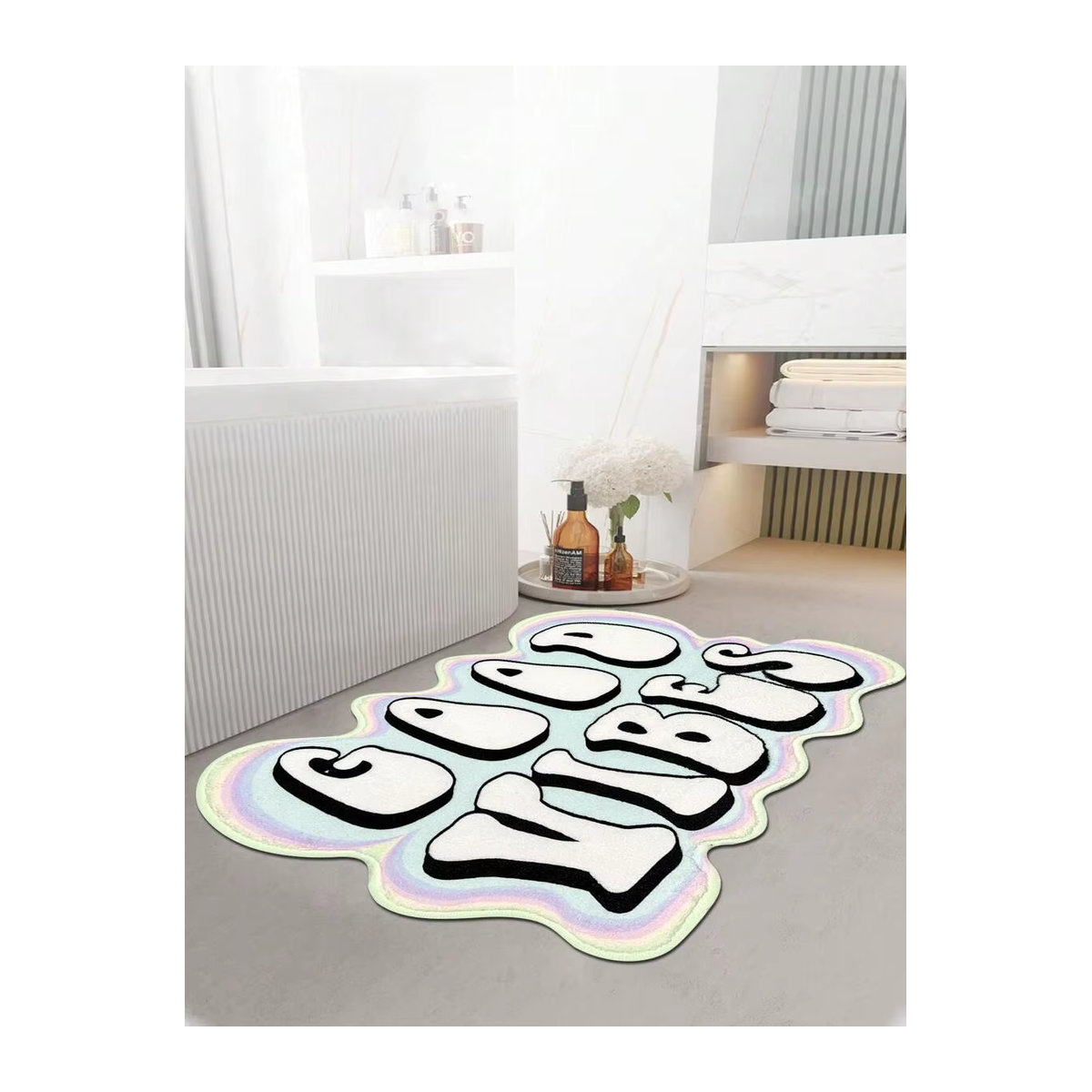VIKAMA Good Vibes Teppich in Kaschmirimitat als weiche Bodenmatte für Badezimmer, Toilette oder als Dekoration in Deinem Zimmer - Bild 2