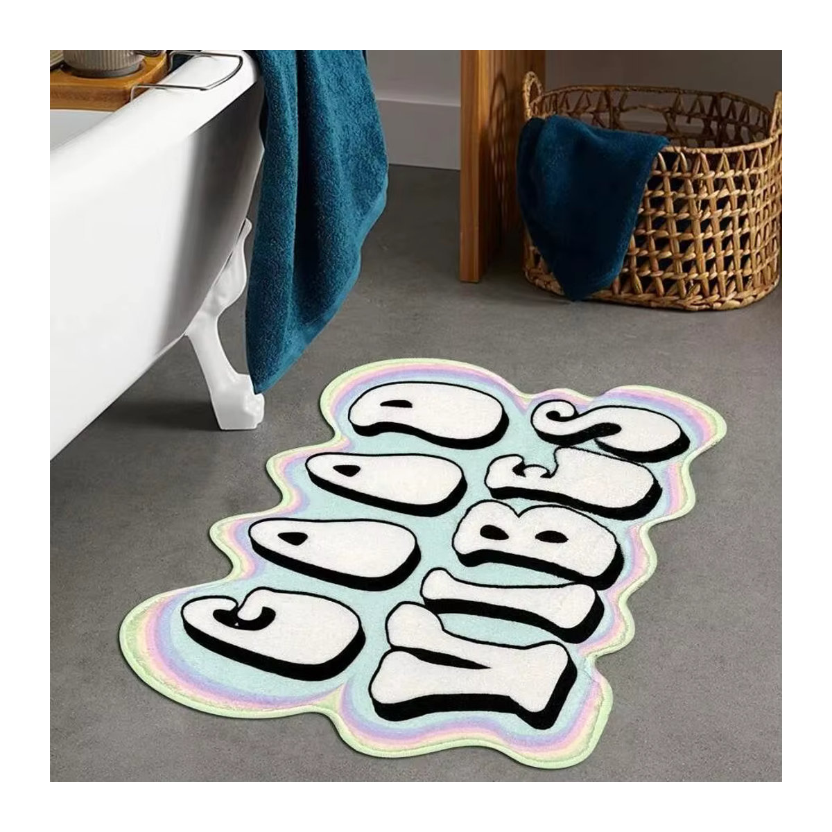 VIKAMA Good Vibes Teppich in Kaschmirimitat als weiche Bodenmatte für Badezimmer, Toilette oder als Dekoration in Deinem Zimmer - Bild 3