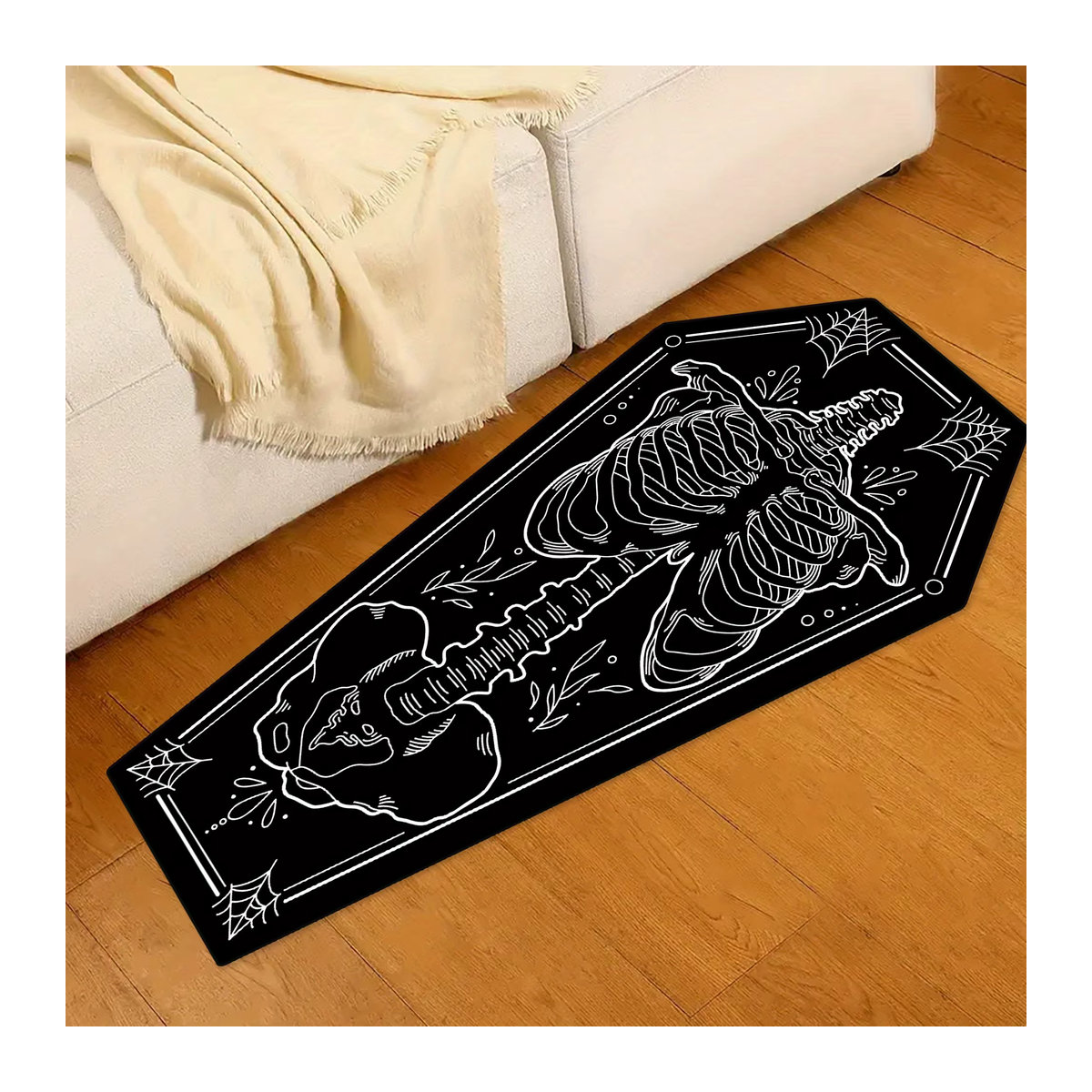 VIKAMA Gothic-Teppich in Sargform mit Skelettmuster, weich und rutschfest für Wohnzimmer und Schlafzimmer - Bild 2