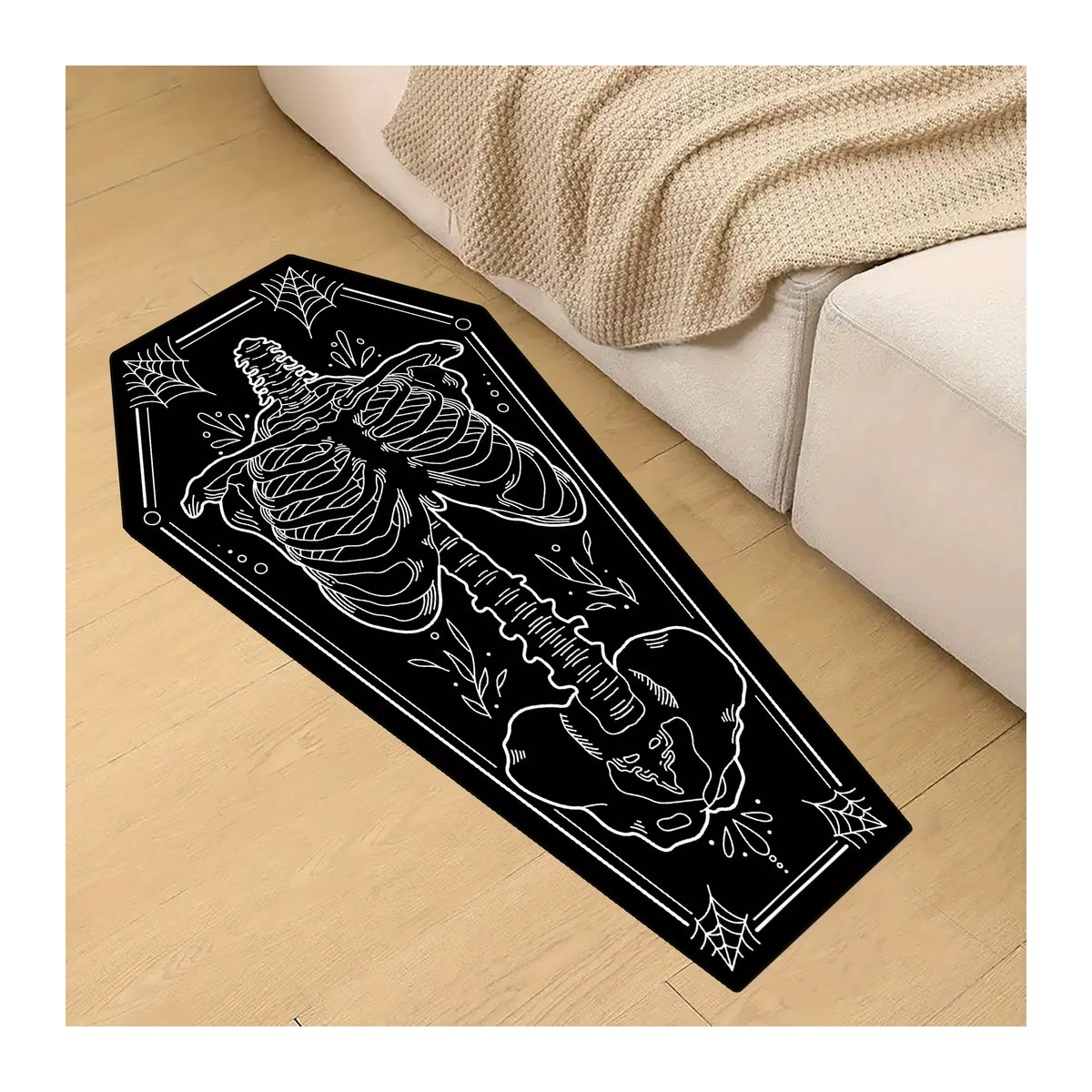 VIKAMA Gothic-Teppich in Sargform mit Skelettmuster, weich und rutschfest für Wohnzimmer und Schlafzimmer - Bild 3