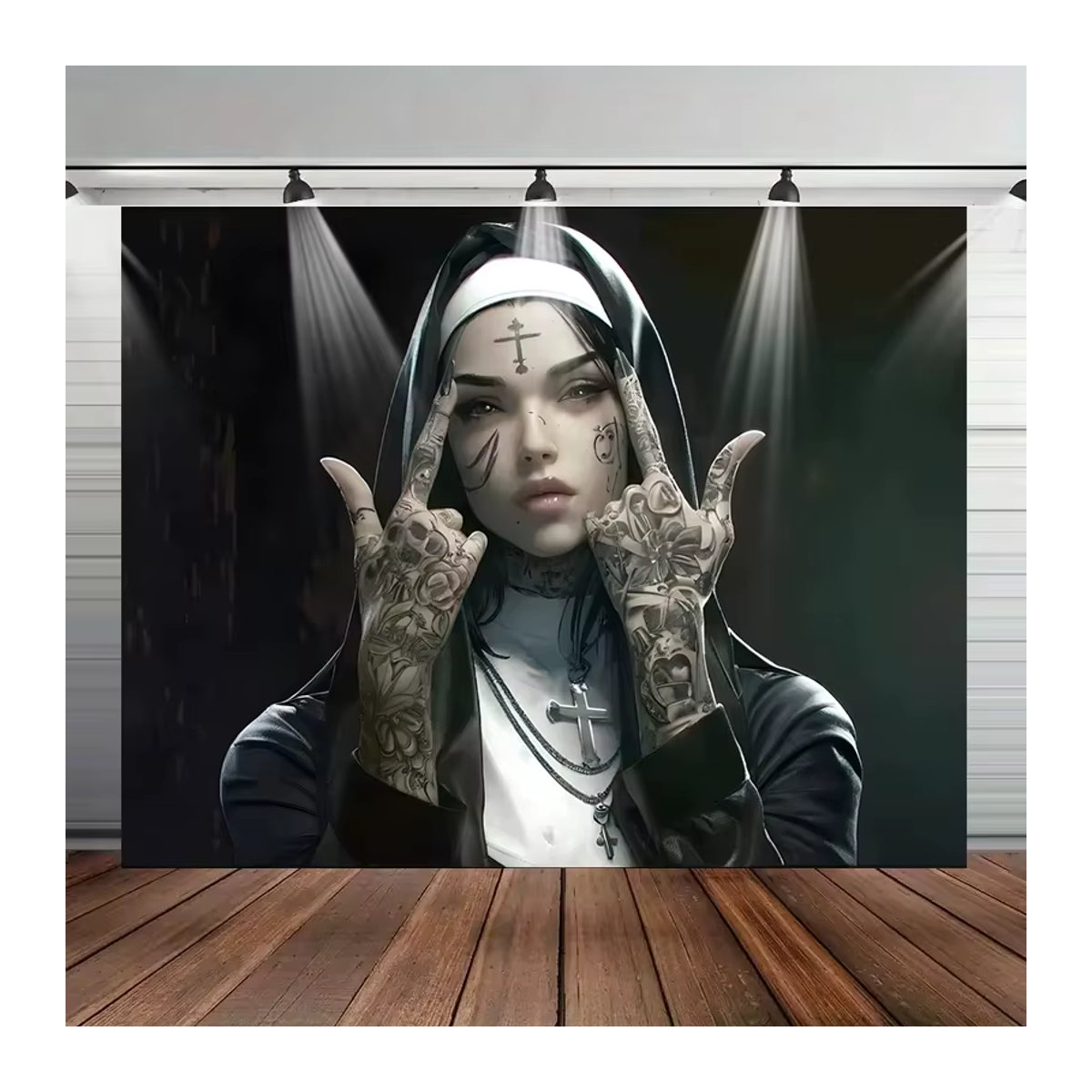 VIKAMA Gothic Wandteppich mit Tattoo-Nonnen-Motiv zur Wanddekoration für dein Wohnzimmer - Bild 3