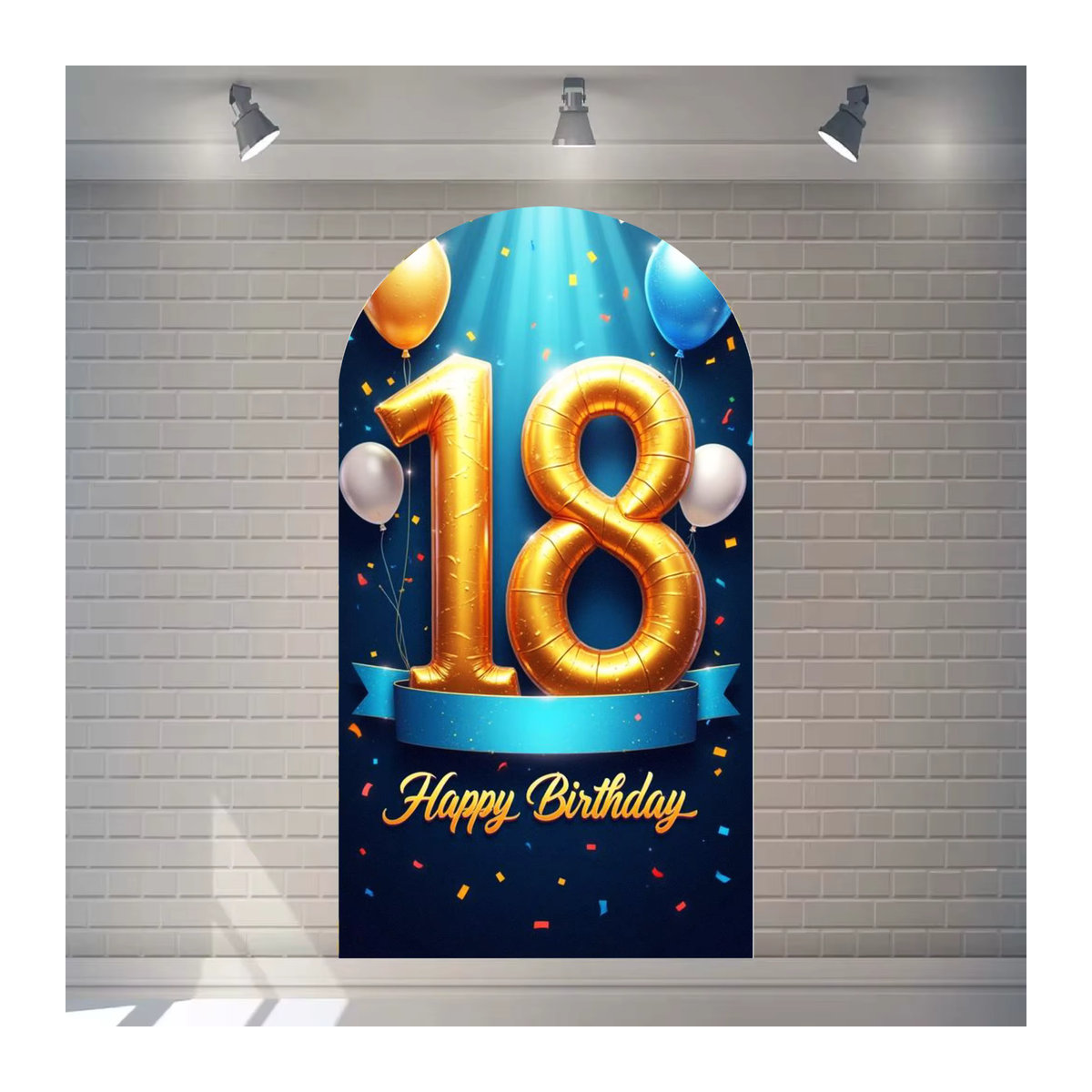VIKAMA Hintergrundbogen für 18. Geburtstag, gewölbte Party-Hintergrundabdeckung zur Dekoration, Multicolor, B: 120 cm, H: 50 cm, T: 50 cm - Bild 1