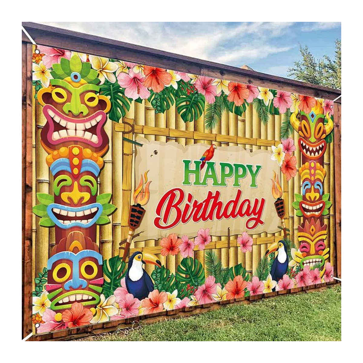 VIKAMA Hintergrundwand für deine Geburtstagsfeier im tropischen floralen Stil, multicolor Foto-Hängetuch für Outdoor-Festivals - Bild 1