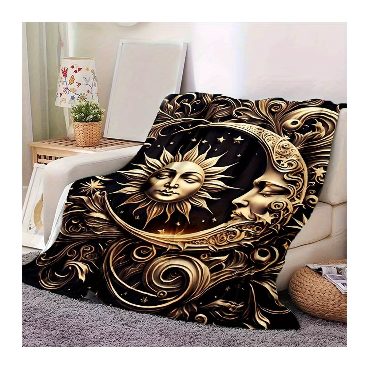 VIKAMA Luxus-Decke mit Stern und Mond sowie Gesichtsmotiv im Bohemian-Stil für dein Schlafzimmer oder Wohnzimmer - Bild 2