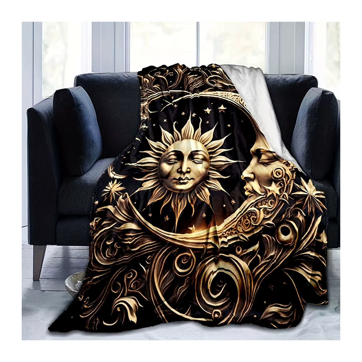 VIKAMA Luxus-Decke mit Stern und Mond sowie Gesichtsmotiv im Bohemian-Stil für dein Schlafzimmer oder Wohnzimmer - Bild 3