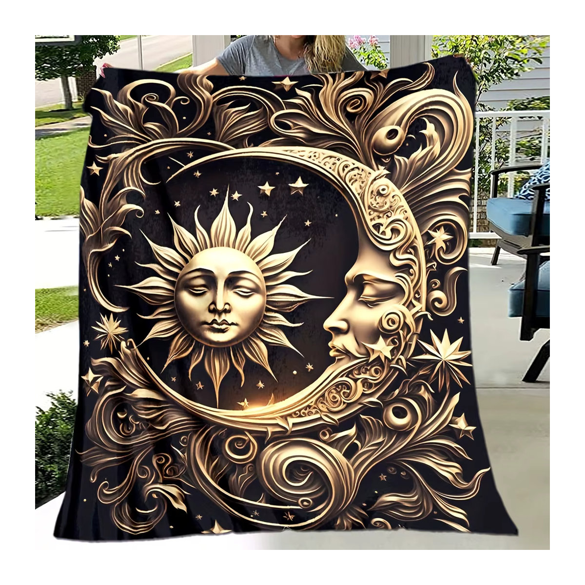 VIKAMA Luxus-Decke mit Stern und Mond sowie Gesichtsmotiv im Bohemian-Stil für dein Schlafzimmer oder Wohnzimmer - Bild 4