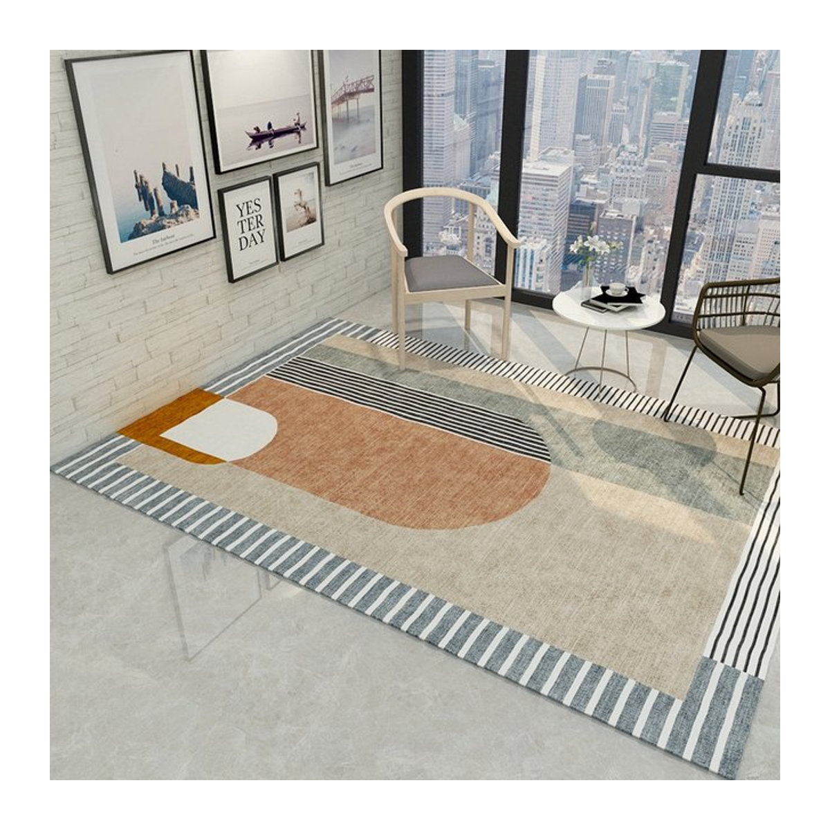 Vikama Moderner Minimalistischer Wohnzimmerteppich mit Geometrischem Muster im Nordischen Stil für Schlafzimmer und Bett - Bild 1