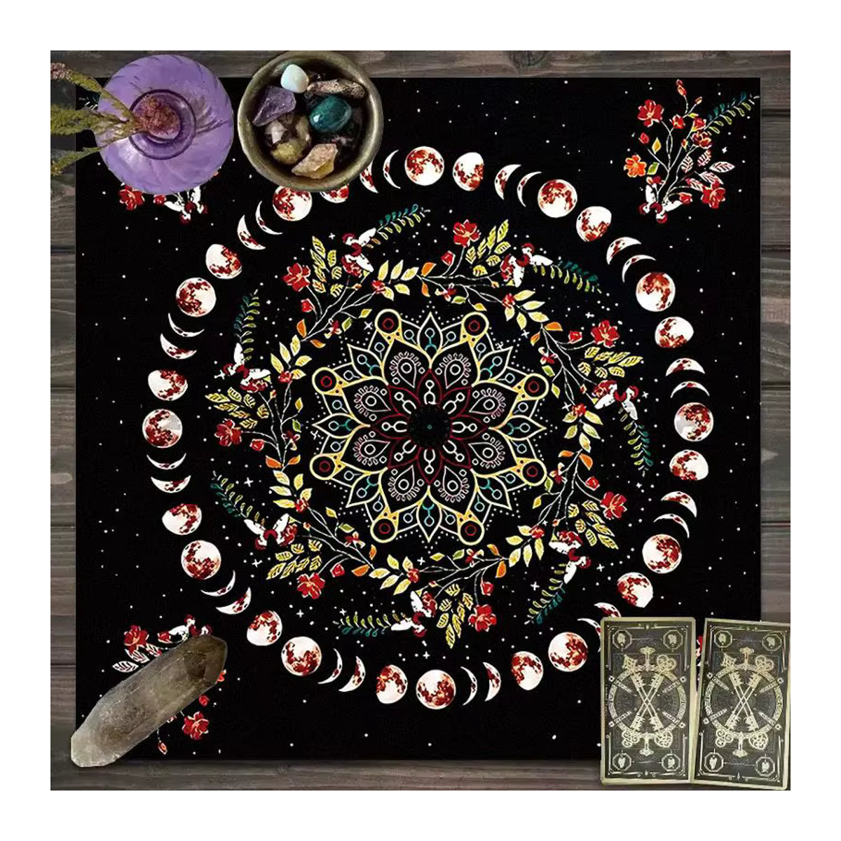 VIKAMA Mystic Astrology Tischdecke mit Pentagramm und Kristallformationen in Grün und Weiß - Bild 1