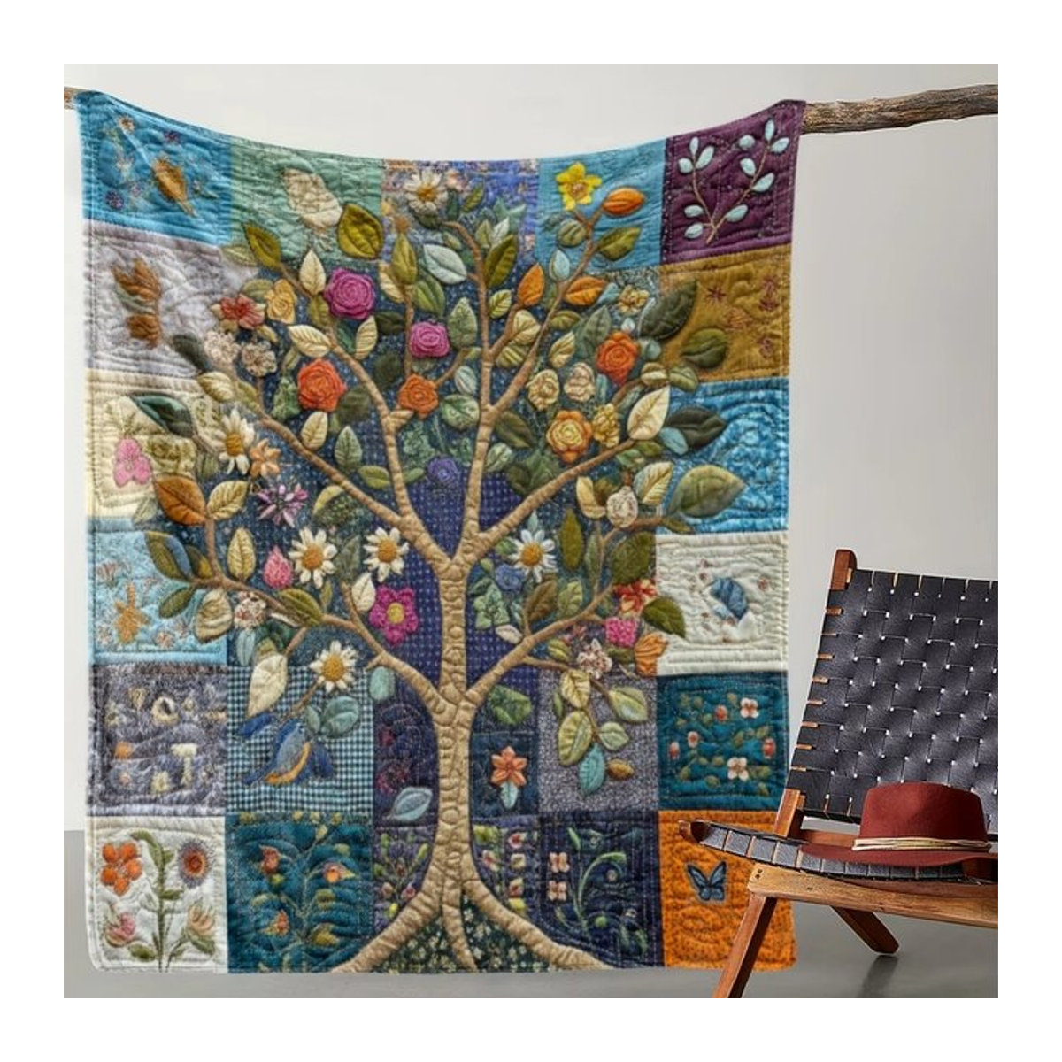 VIKAMA Patchworkdecke mit Blumen- und Baummuster in Multicolor für das Schlafzimmer oder Sofa - Bild 1
