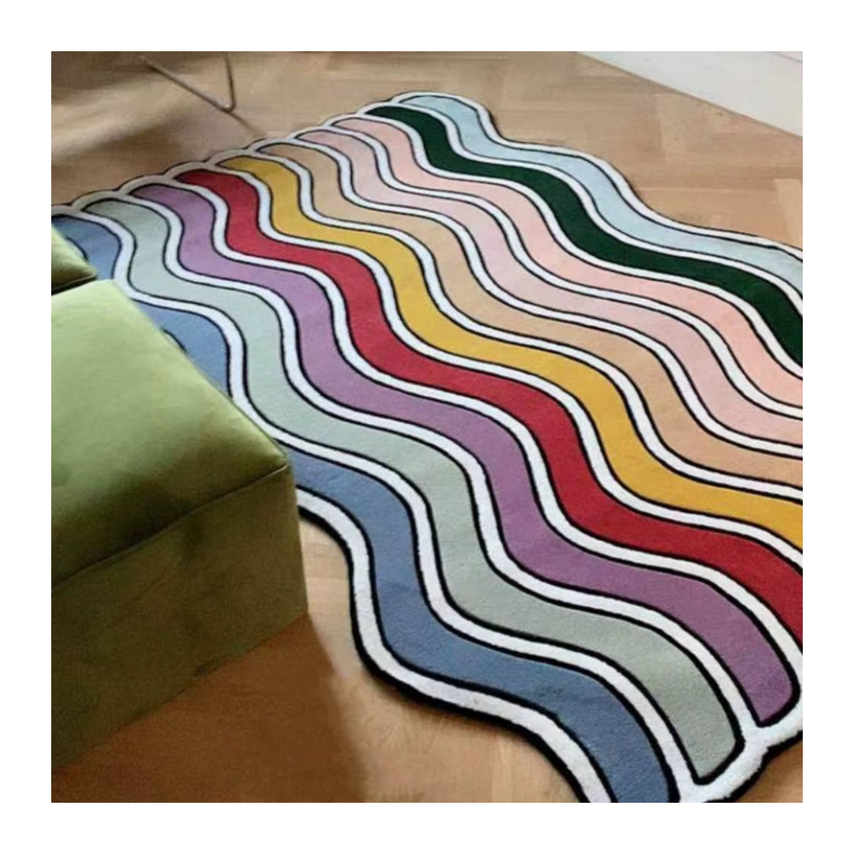 VIKAMA Regenbogen Wellen Teppich als saugfähige Bodenmatte für Badezimmer und Wohnzimmer - Bild 2