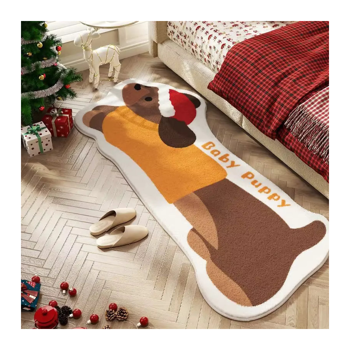 VIKAMA Retro Teppich in Dackelform mit Cartoon-Hund-Design, mehrfarbig, rutschfeste Bodenmatte für Wohnzimmer, Küche oder Eingangsbereich - Bild 2