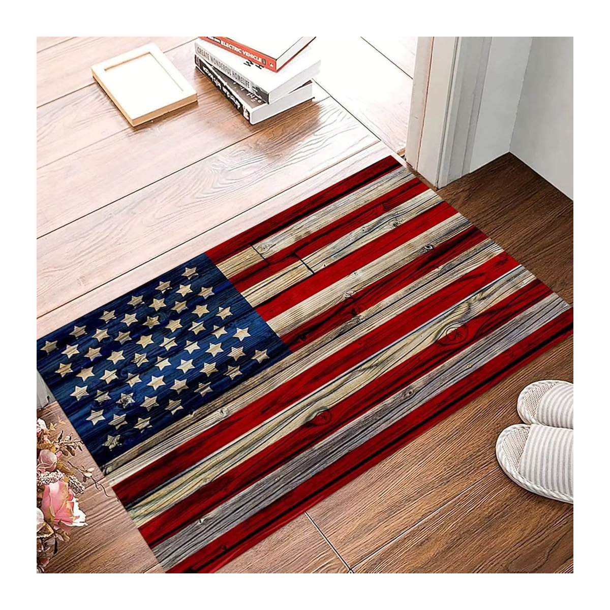 VIKAMA Retro-Teppich mit amerikanischem Flaggenmuster in Rot und Blau, rutschfeste Fußmatte für drinnen und draußen, B: 60 cm, T: 40 cm - Bild 2