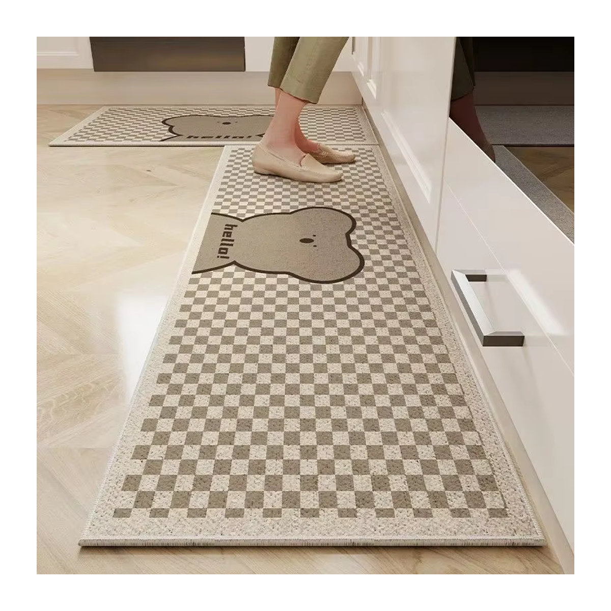 VIKAMA Rutschfeste und saugfähige Bodenmatte in Beige mit Print für Küche, Flur und Badezimmer - Bild 1