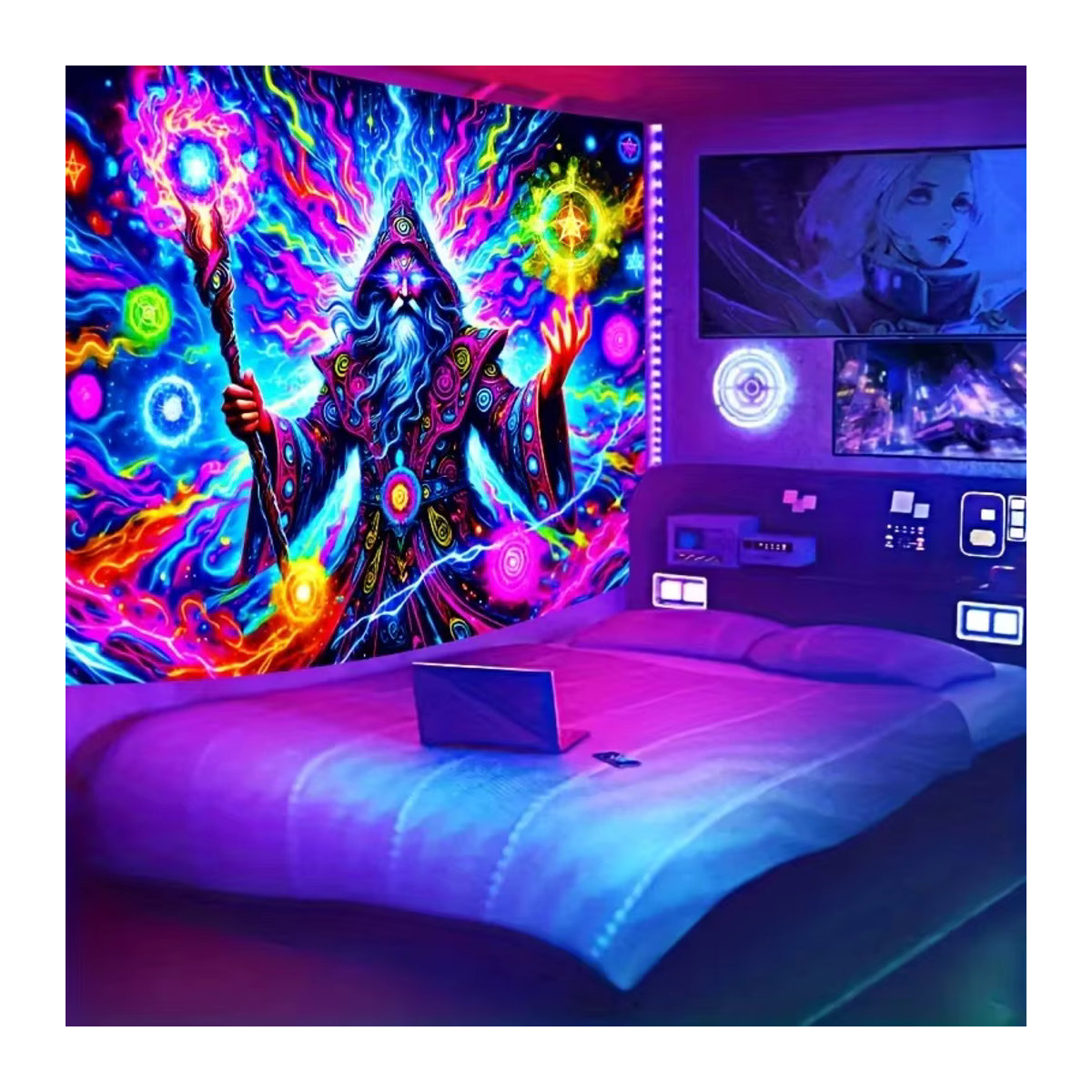 VIKAMA Wandtapisserie Rune Wizard x Dazzle Lightning in Multicolor mit Ink Art Design für Wohnzimmer und Schlafzimmer - Bild 2