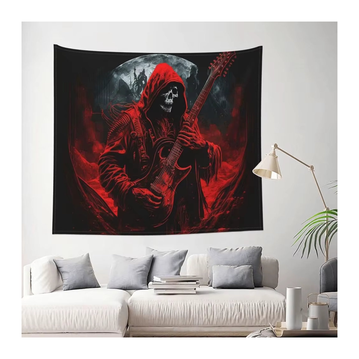 VIKAMA Wandteppich Halloween Glamour Rote Robe Gitarre Schädel für dein Spielzimmer oder deine Bar - Bild 2