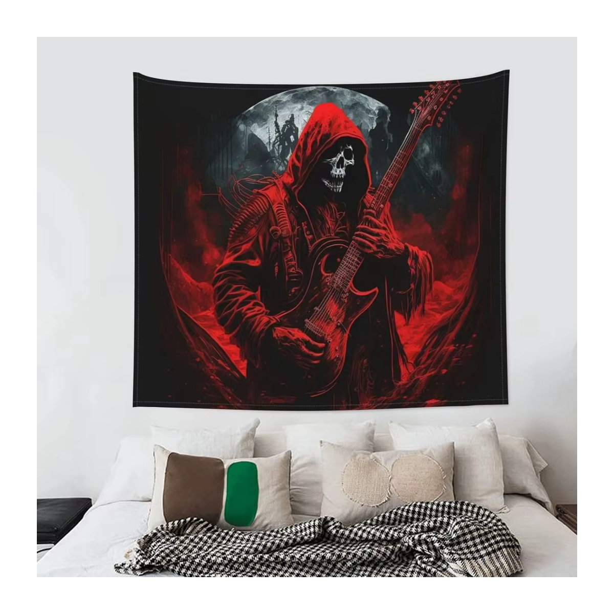 VIKAMA Wandteppich Halloween Glamour Rote Robe Gitarre Schädel für dein Spielzimmer oder deine Bar - Bild 3