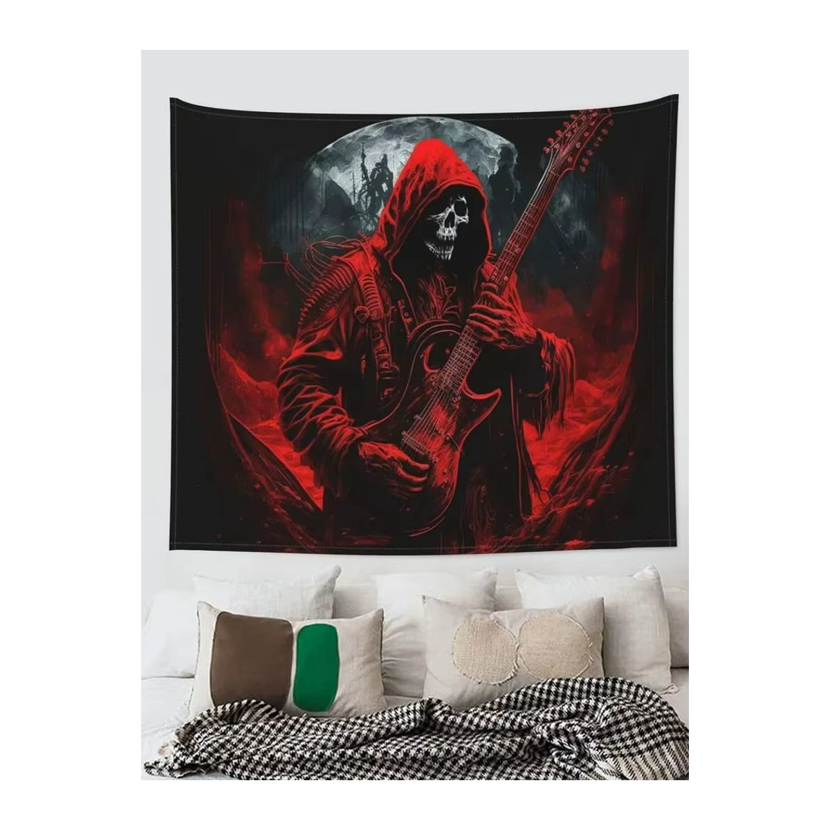 VIKAMA Wandteppich Halloween Glamour Rote Robe Gitarre Schädel für dein Spielzimmer oder deine Bar - Bild 4