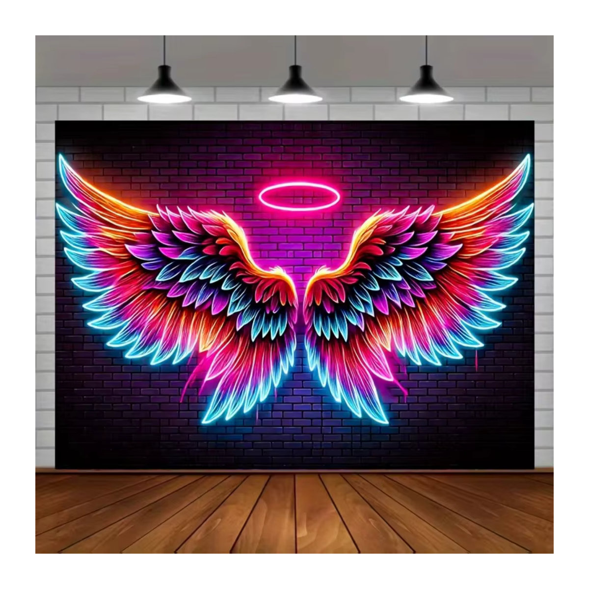 VIKAMA Wandteppich mit Engelsflügeln im Cyberpunk-Stil und Neon-Farbverlauf zur Wandmontage - Bild 3
