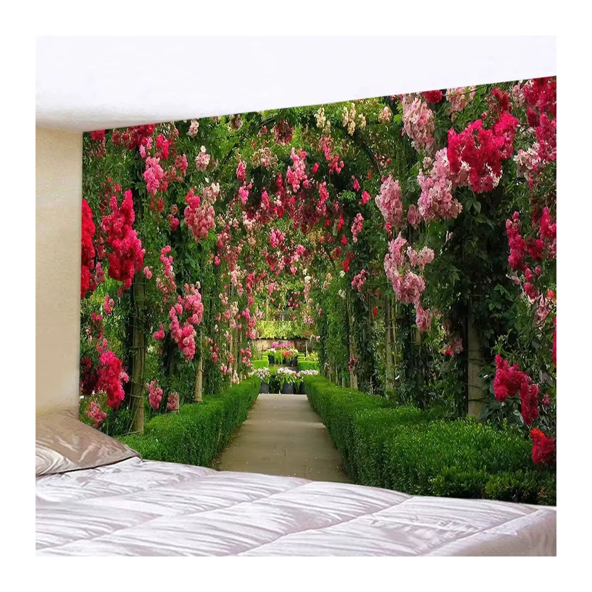 VIKAMA Wandteppich mit floralem Rosenmuster in Rot und Rosa zur Raumdekoration - Bild 2