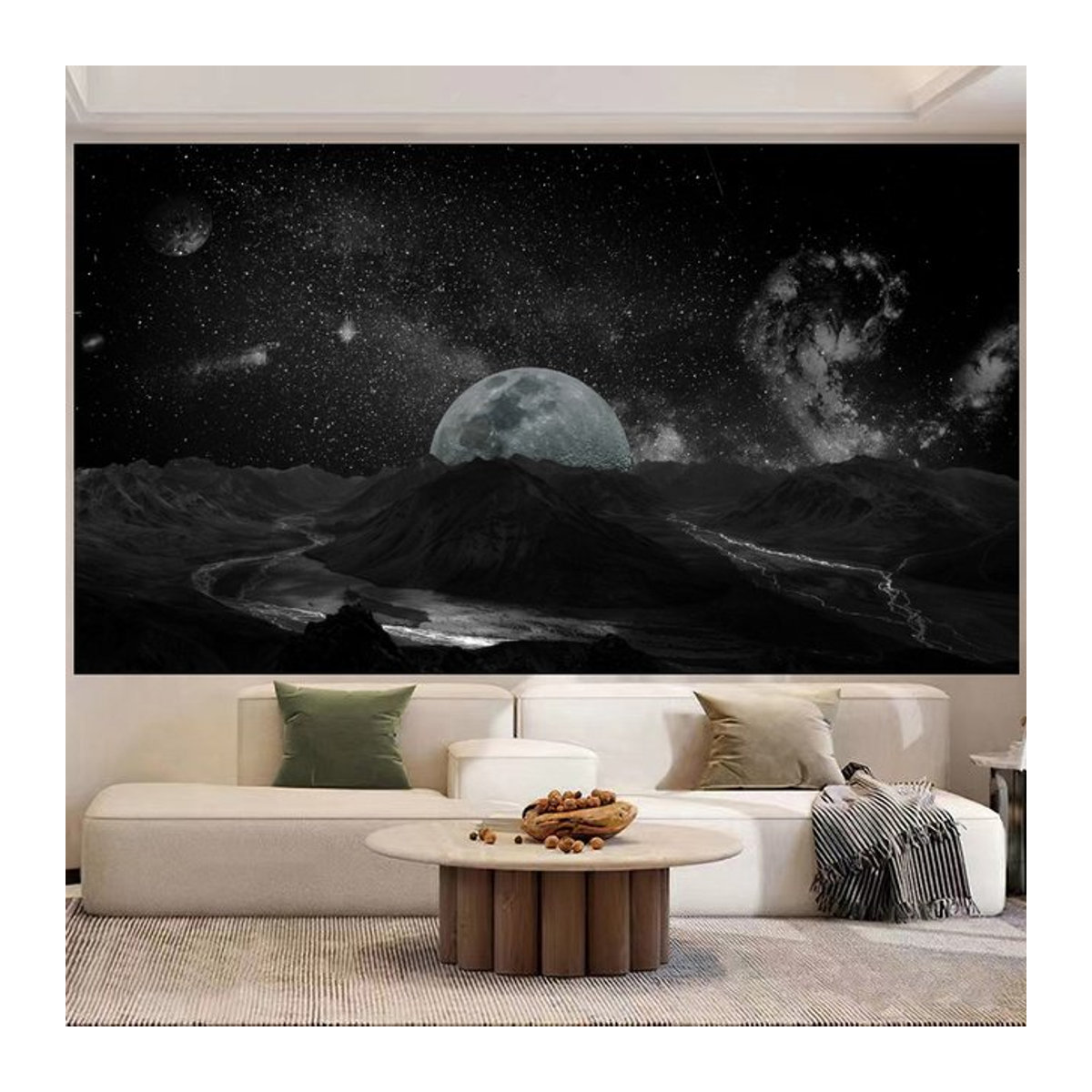 VIKAMA Wandtuch Heilender Mond und Sternenhimmel als dekorativer Wandteppich für Wohnzimmer und Schlafzimmer - Bild 1