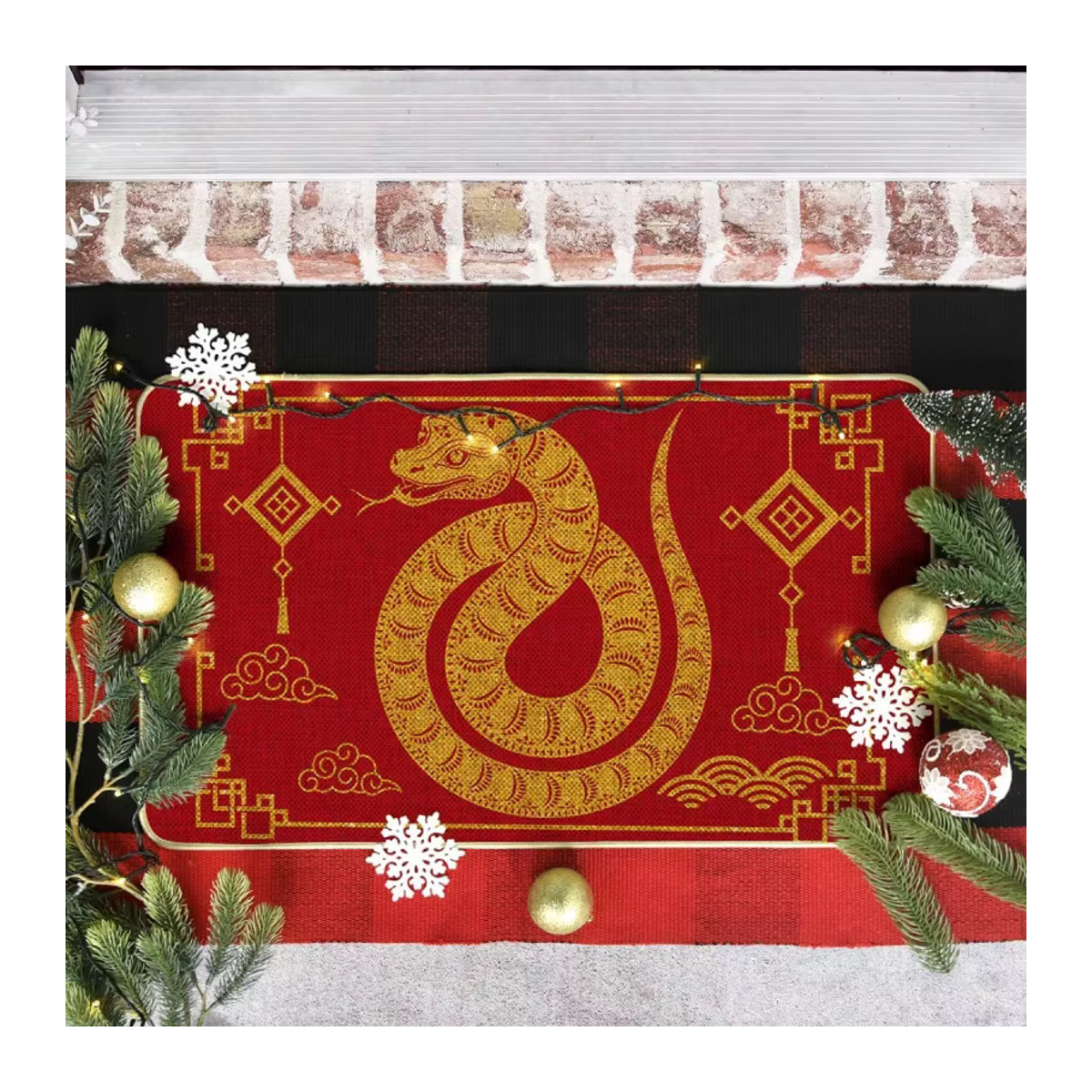 VIKAMA2025 Fußmatte Chinesisches Sternzeichen Schlange Mond Neujahr Home Decor Rot - Bild 2