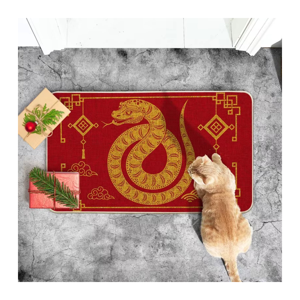 VIKAMA2025 Fußmatte Chinesisches Sternzeichen Schlange Mond Neujahr Home Decor Rot - Bild 3