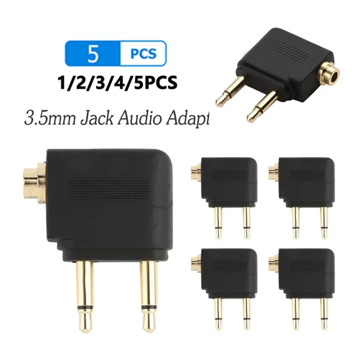 VIKEFON Dual 3,5mm Audio Adapter Jack Kopfhörer Konverter für Airline Flugzeug Reise in Schwarz aus Metall - Bild 1