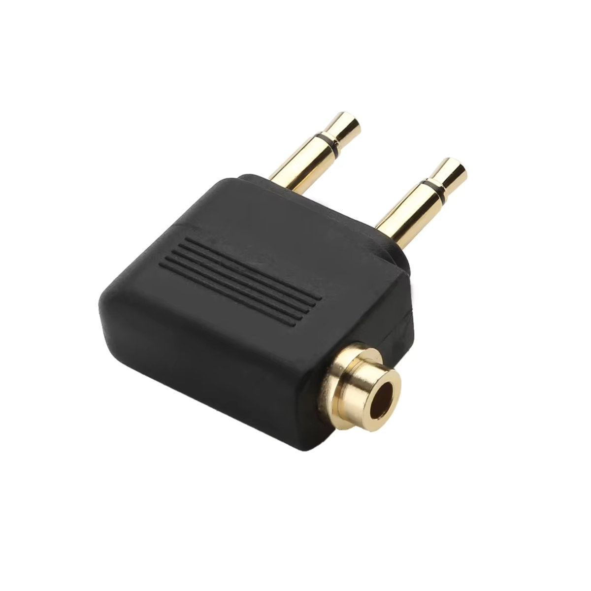 VIKEFON Dual 3,5mm Audio Adapter Jack Kopfhörer Konverter für Airline Flugzeug Reise in Schwarz aus Metall - Bild 2