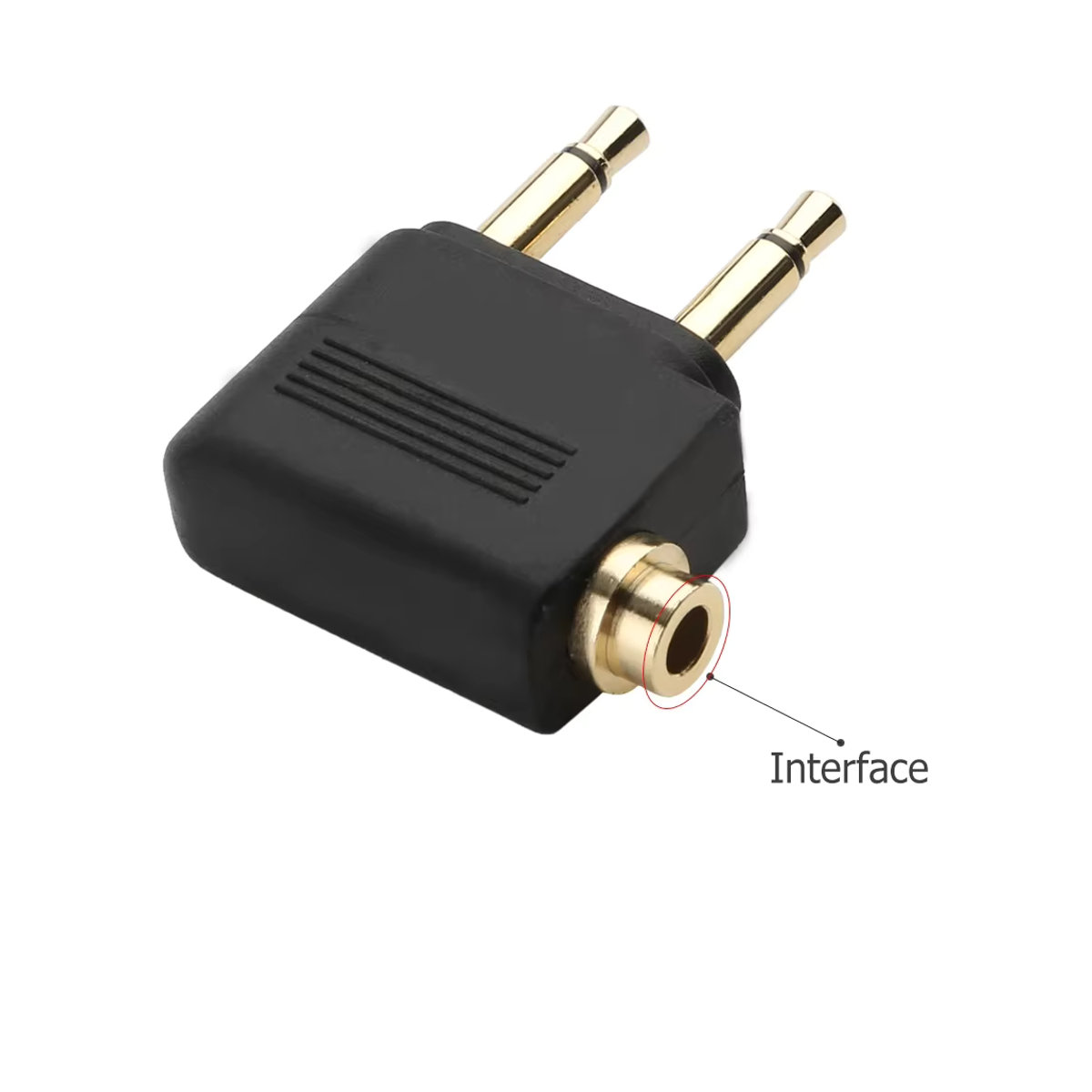 VIKEFON Dual 3,5mm Audio Adapter Jack Kopfhörer Konverter für Airline Flugzeug Reise in Schwarz aus Metall - Bild 3