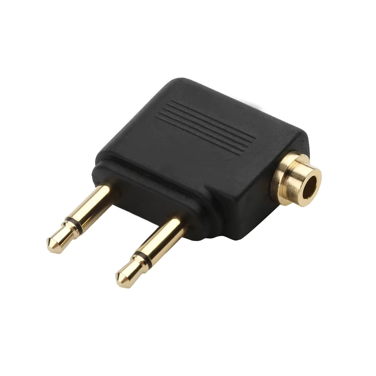 VIKEFON Dual 3,5mm Audio Adapter Jack Kopfhörer Konverter für Airline Flugzeug Reise in Schwarz aus Metall - Bild 5