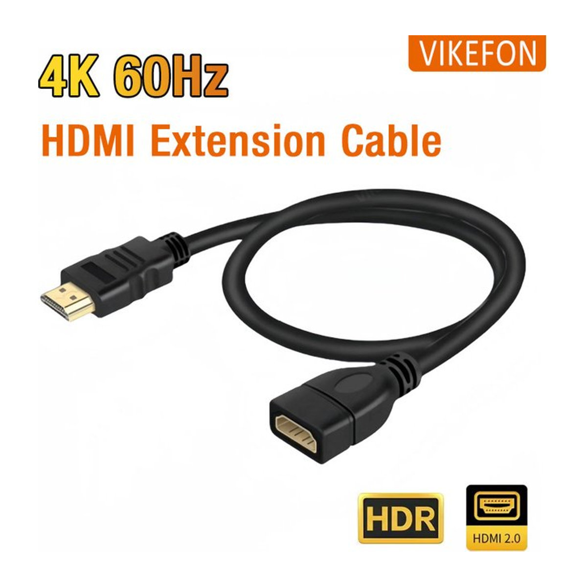 VIKEFON HDMI 2.0 Verlängerungskabel 4K 60Hz HDR Stecker auf Buchse in Schwarz - Bild 1