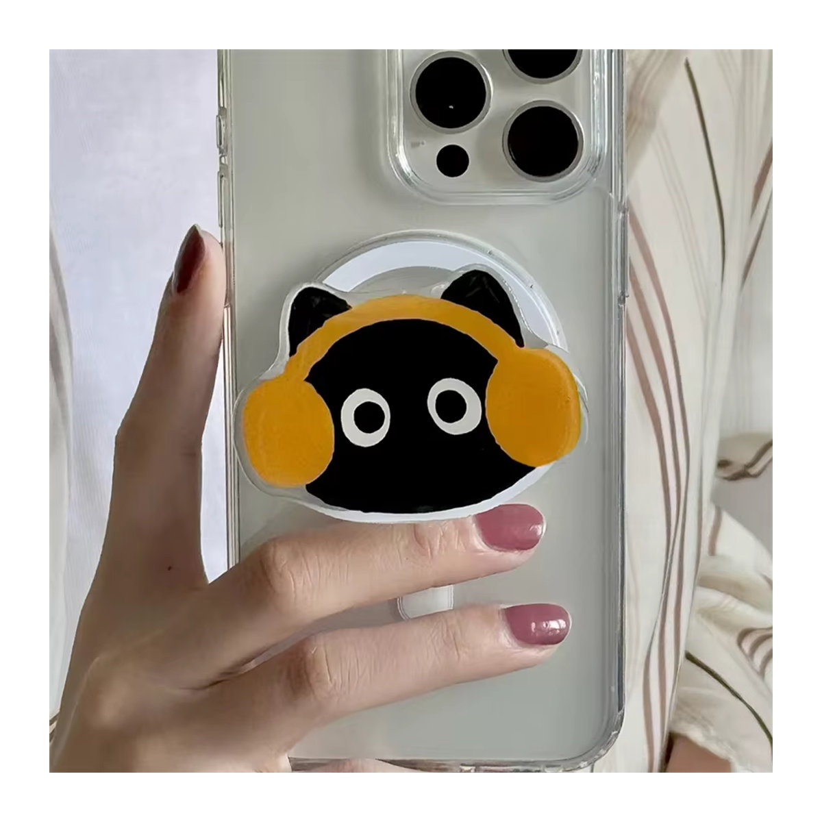 VIKEFON Magnetischer Telefonhalter Schwarze Katze Desktop Lazy Grip Tok Mount für MagSafe iPhone 16 15 14 13 12 und MagSafe Handyhüllen, Schwarz - Bild 2