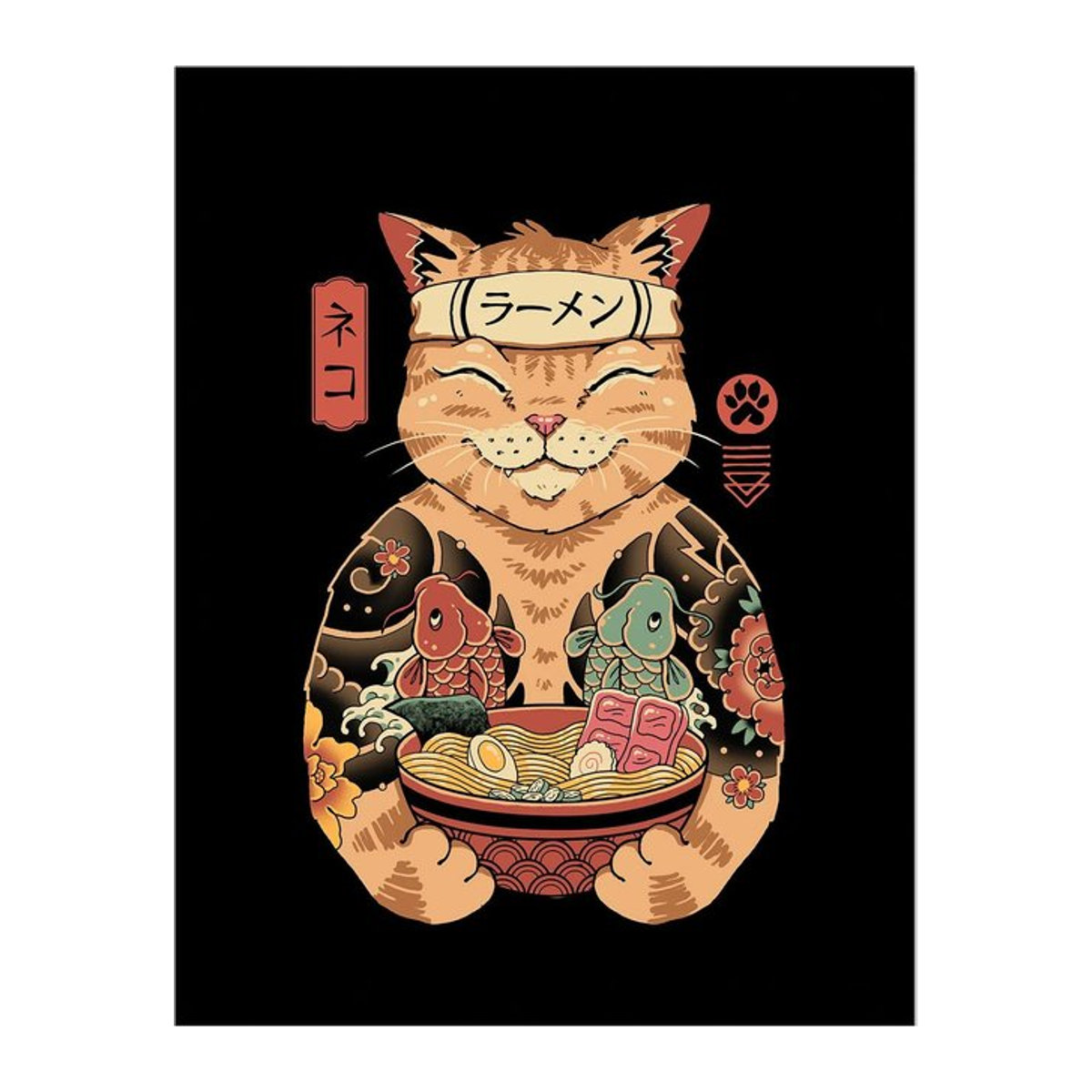 Vincent Trinidad Catana Ramen Papierdruck mit Katze und Pfotenabdruck in Schwarz, Breite: 40 cm, Höhe: 40 cm - Bild 1