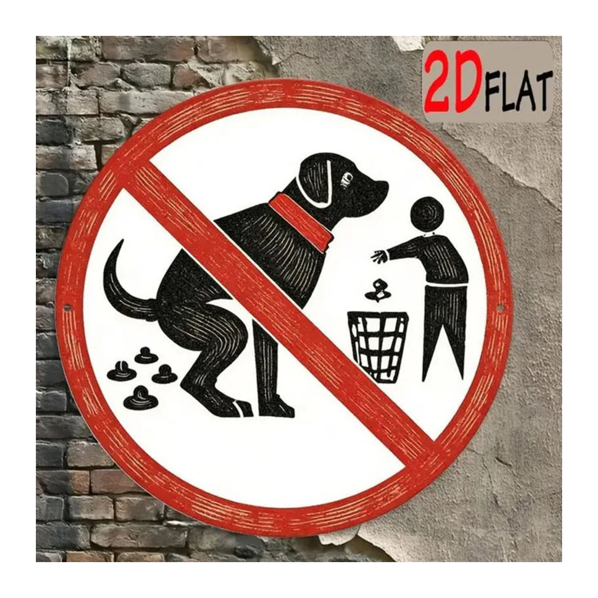 Vintage Aluminium-Schild CIFBUY Rund Keine Hundemistigkeiten mit Pfotenabdruck in Rot für den Außenbereich - Bild 1