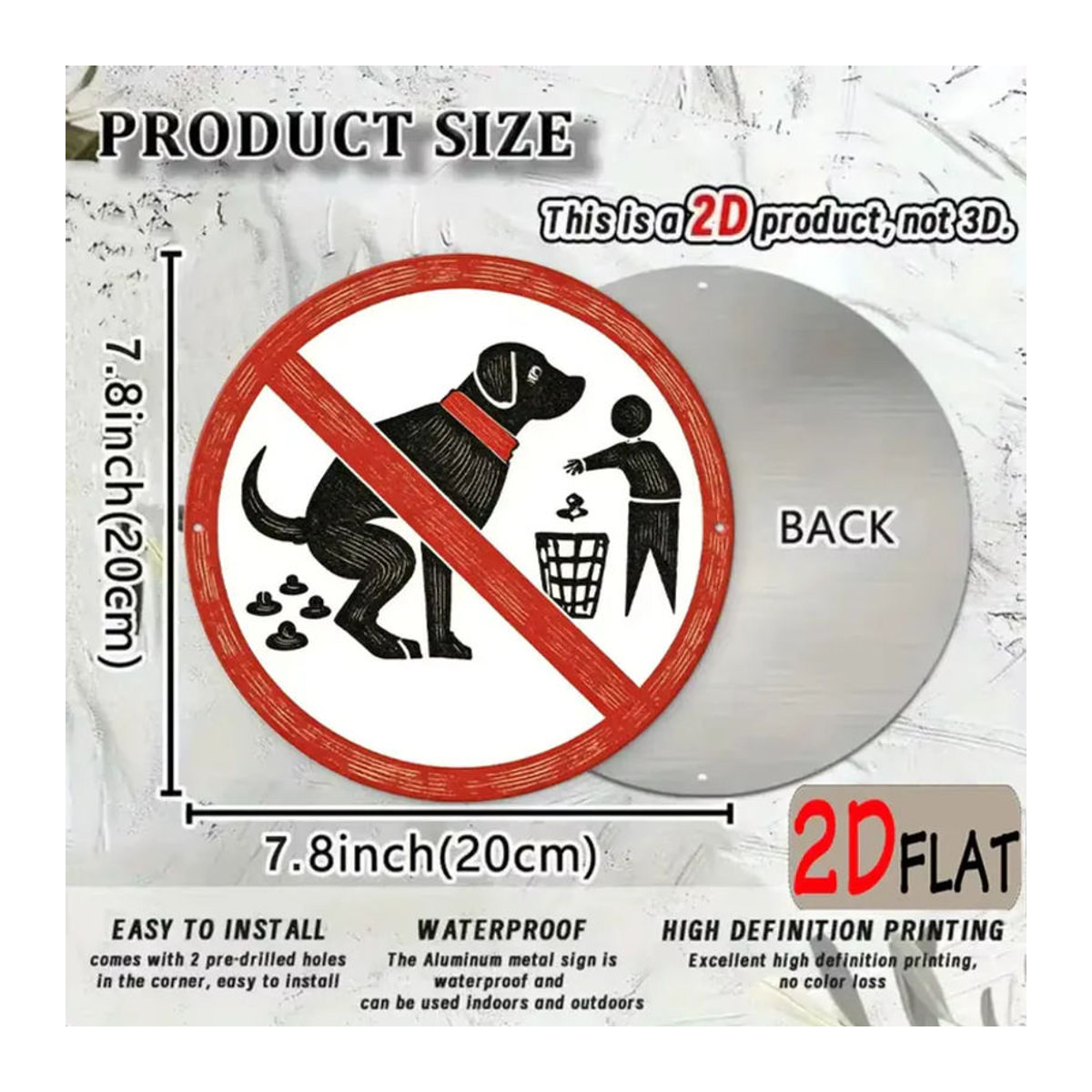 Vintage Aluminium-Schild CIFBUY Rund Keine Hundemistigkeiten mit Pfotenabdruck in Rot für den Außenbereich - Bild 3