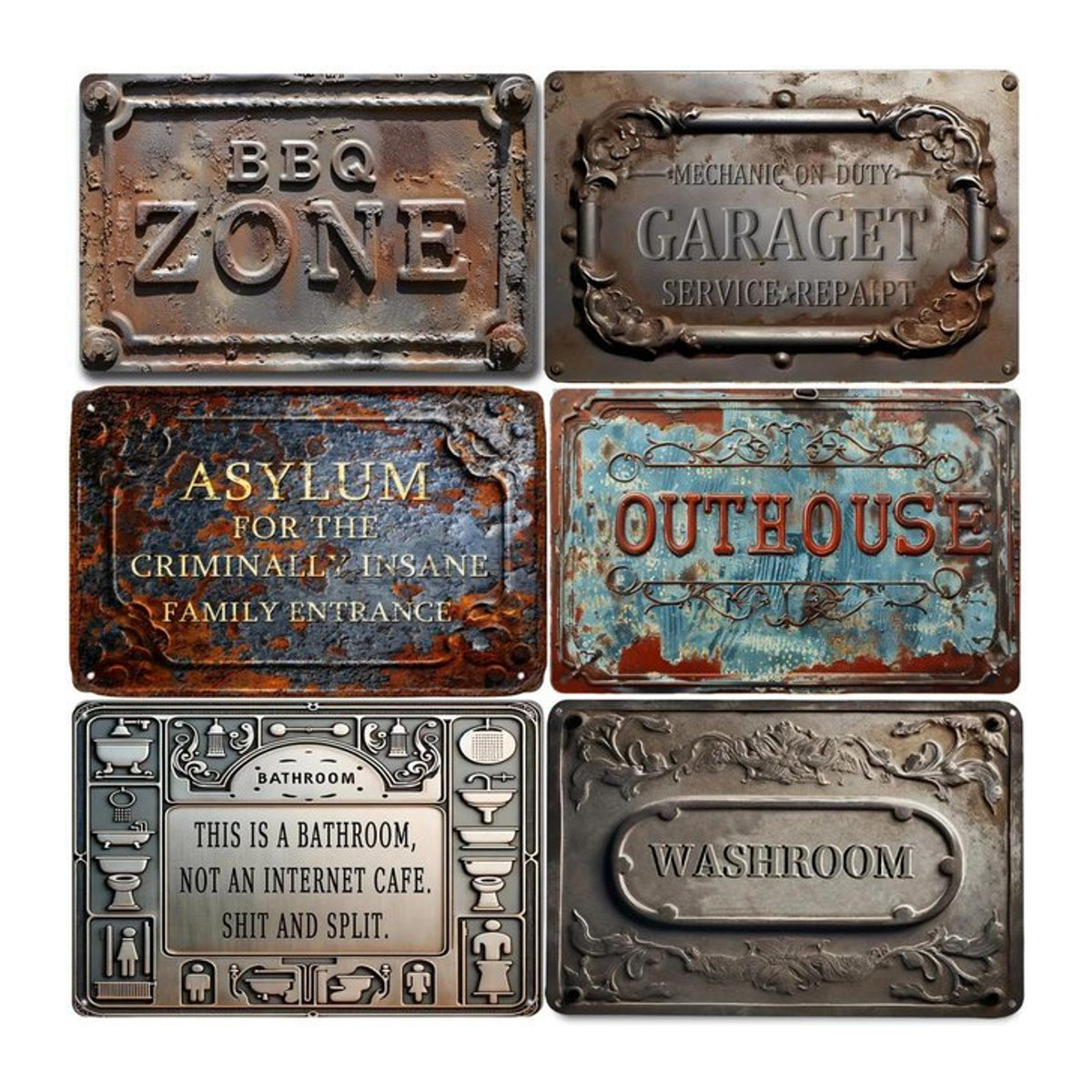 Vintage BBQ Zone Toilette Wanddekoration aus Aluminium, Metallschild für Badezimmer und Man Cave, B/H: 30 x 20 cm - Bild 1