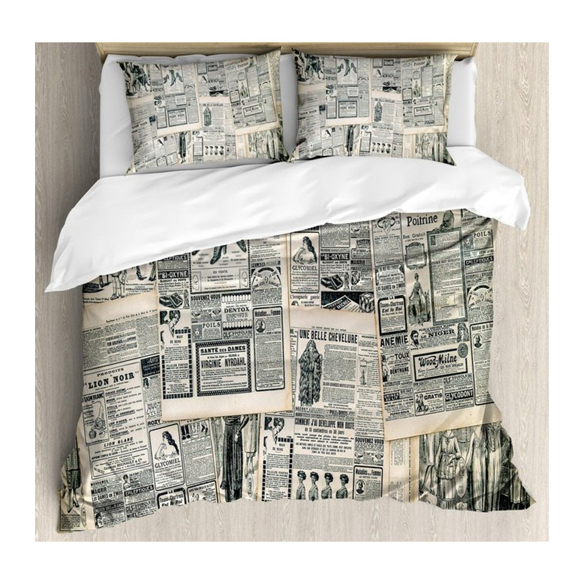 Vintage Bettbezug Alte Zeitung Design von Your Warm Home in Braun, Bettwäsche mit Reißverschluss für Kinder und Jugendliche, B/T/H: 135 x 200 cm - Bild 1