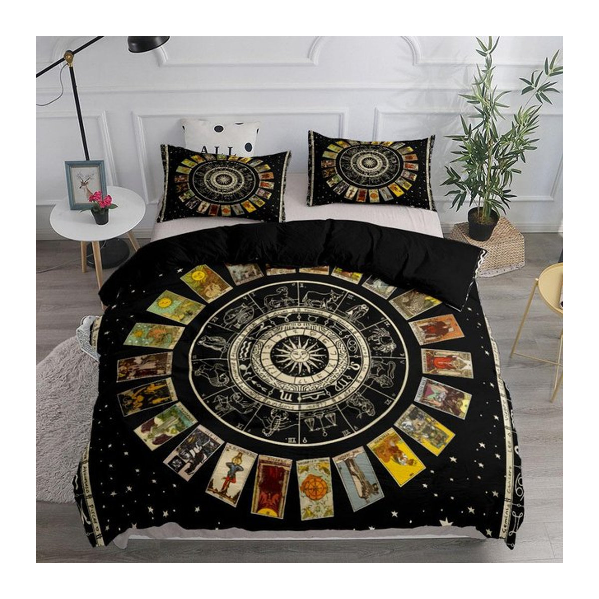 Vintage Bettwäsche Set mit Himmelskörpern Sonne und Mond von Monika Chen, Einzelgröße, B: 135 cm, L: 200 cm, 3-teilig - Bild 1