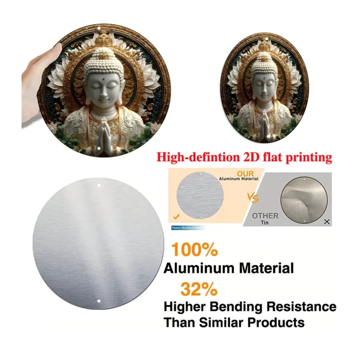 Vintage Buddha Rundes Aluminiumschild von CIFBUY, Mehrfarbig, Durchmesser: 20,32 cm - Bild 1