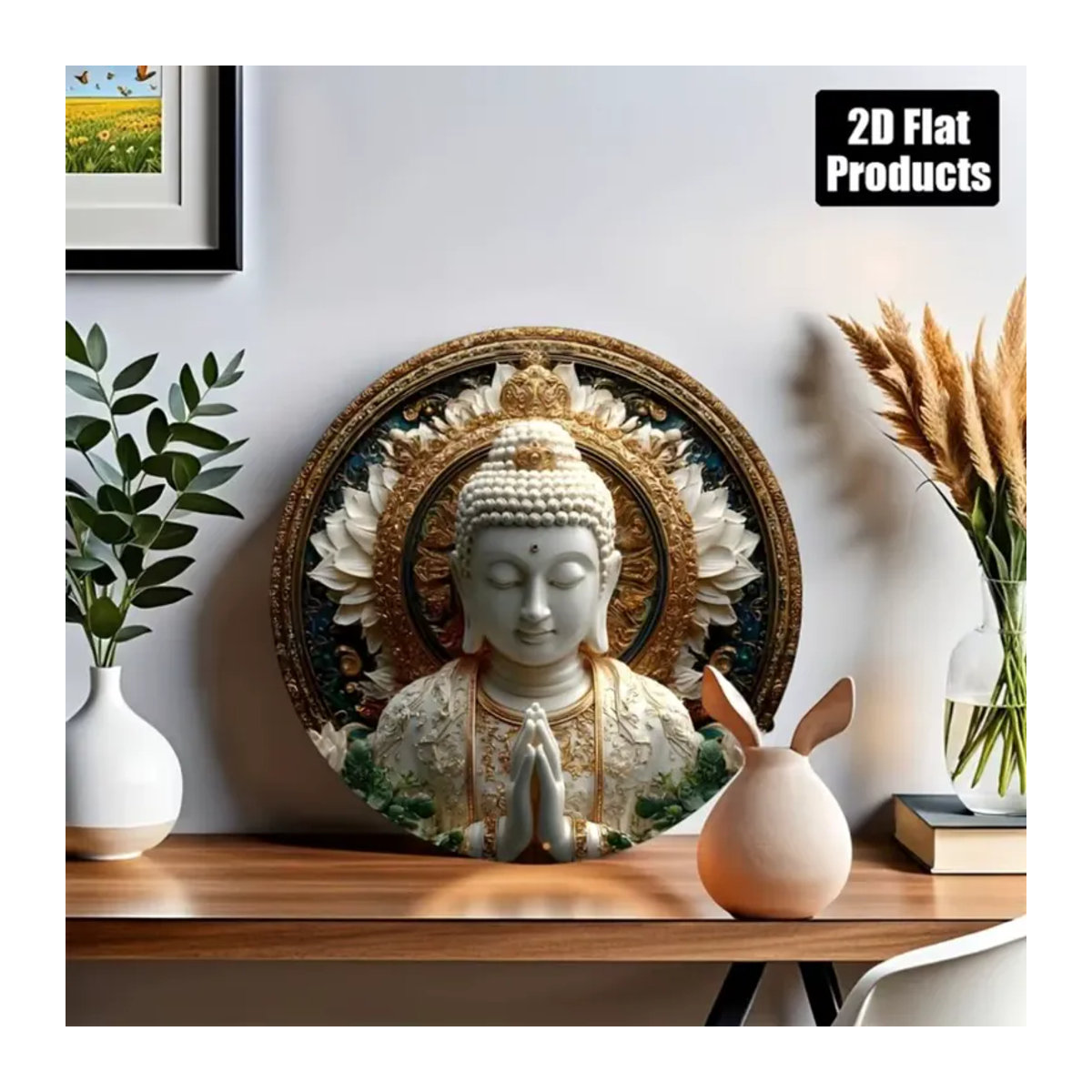 Vintage Buddha Rundes Aluminiumschild von CIFBUY, Mehrfarbig, Durchmesser: 20,32 cm - Bild 3