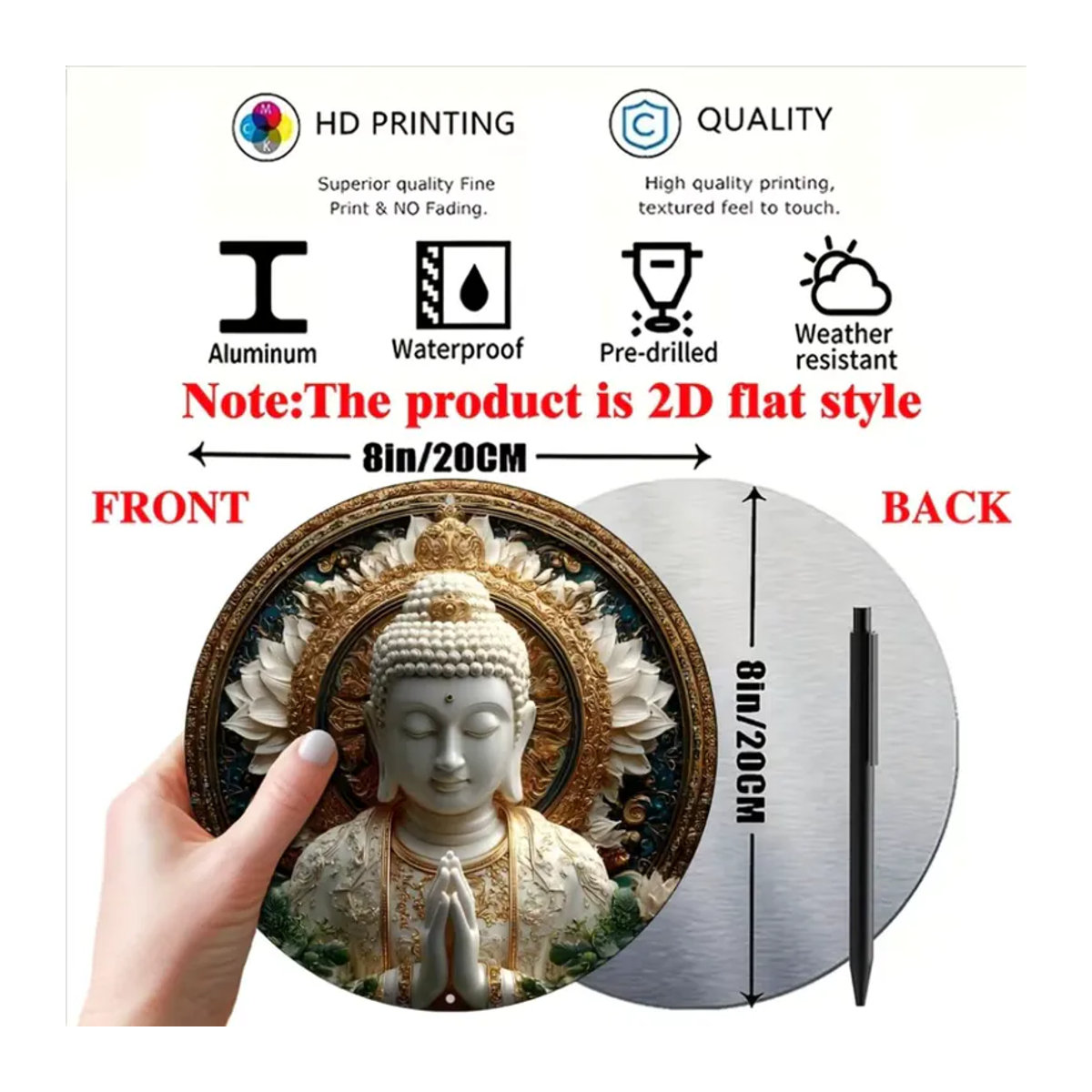 Vintage Buddha Rundes Aluminiumschild von CIFBUY, Mehrfarbig, Durchmesser: 20,32 cm - Bild 4