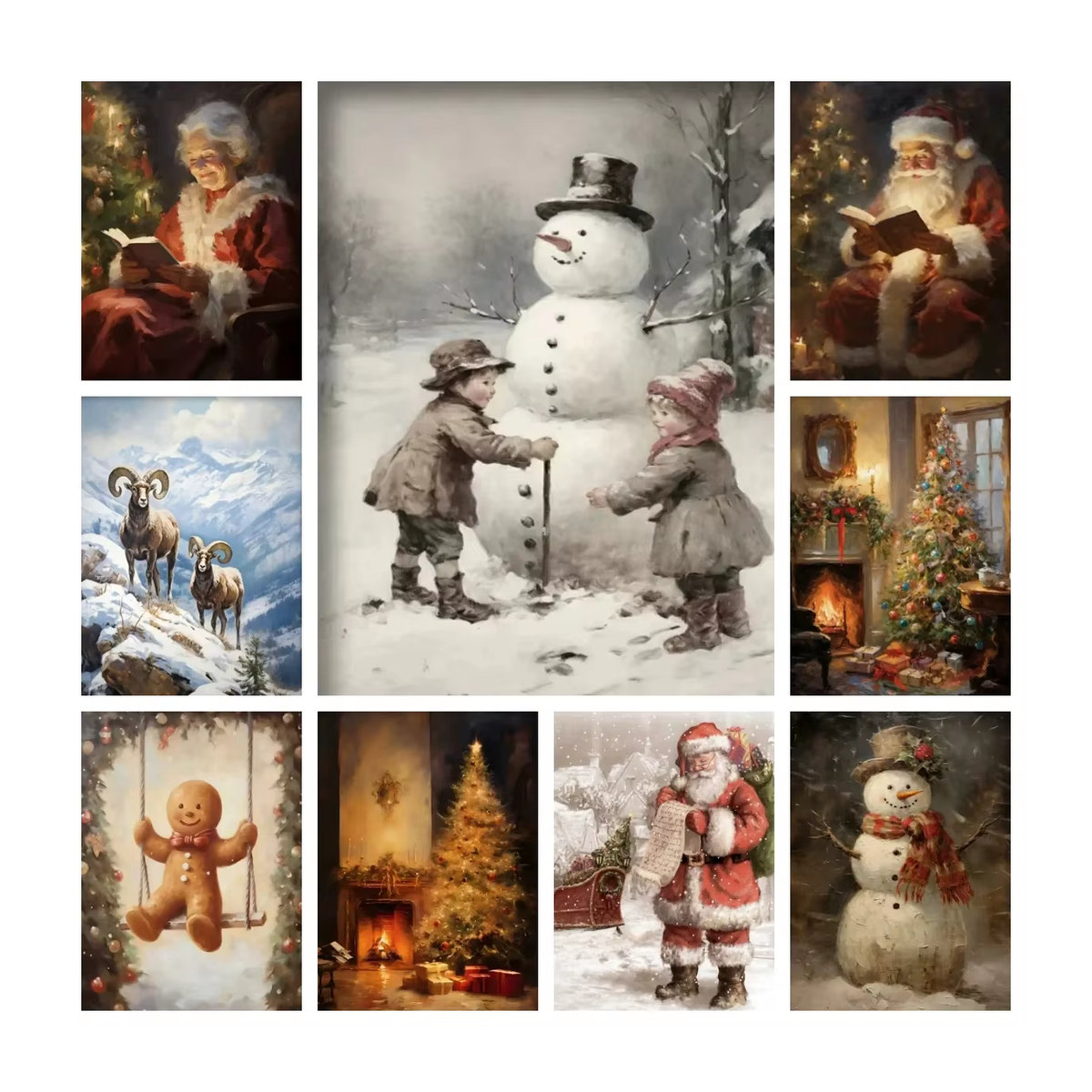 Vintage Diamant-Gemälde Weihnachten mit Weihnachtsmann und Winterlandschaft als Mosaik-Stickerei, B/H: 40 x 30 cm - Bild 3
