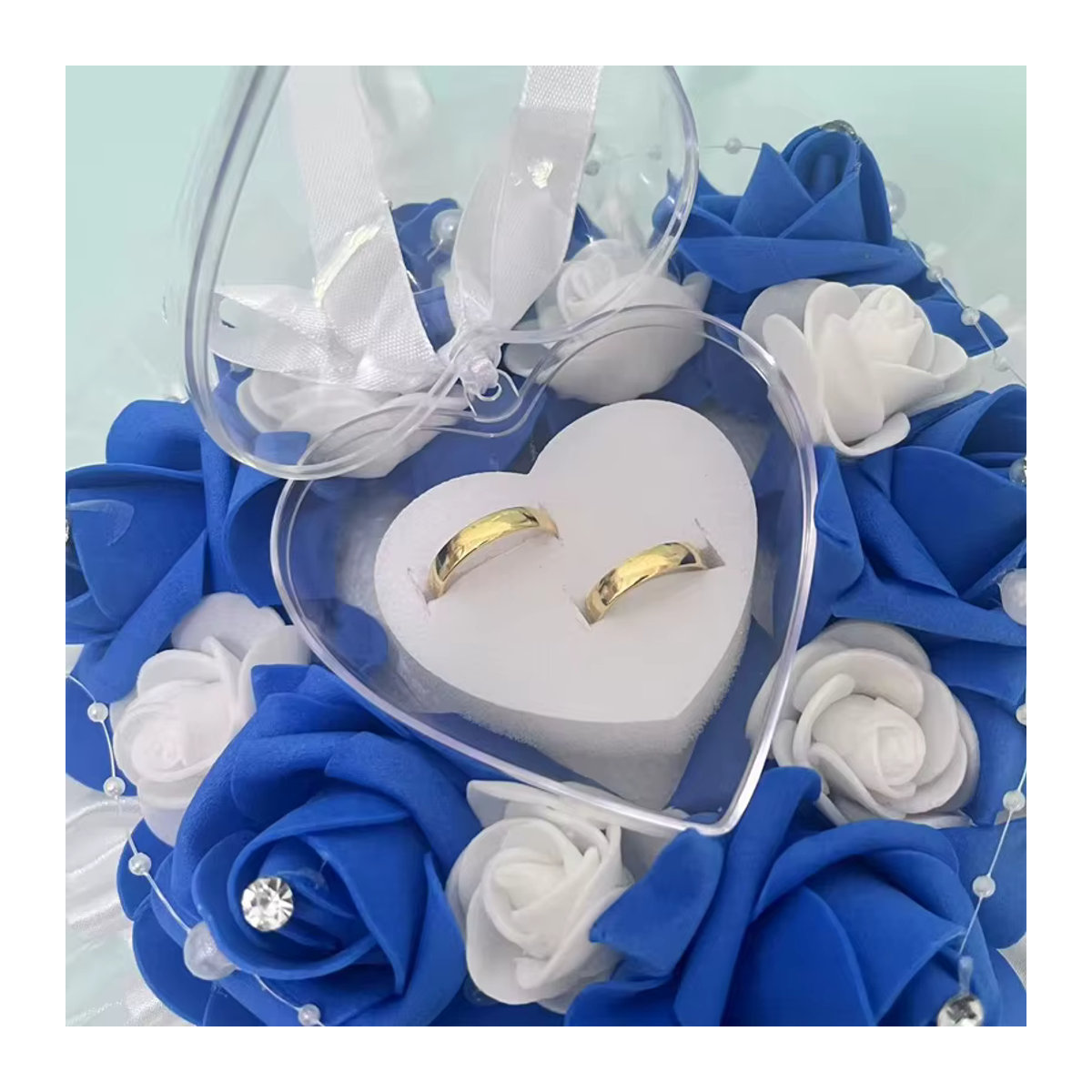 Vintage Eheringkissen TRUE LOVE GIFT mit Blumenmotiven in Blau - Bild 2