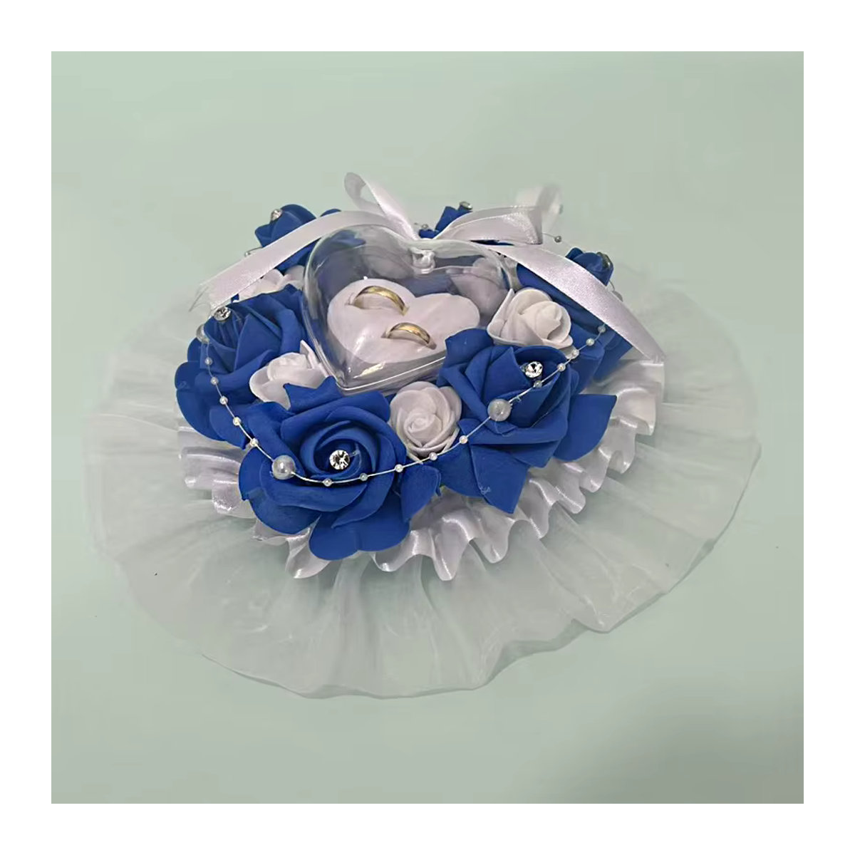 Vintage Eheringkissen TRUE LOVE GIFT mit Blumenmotiven in Blau - Bild 3