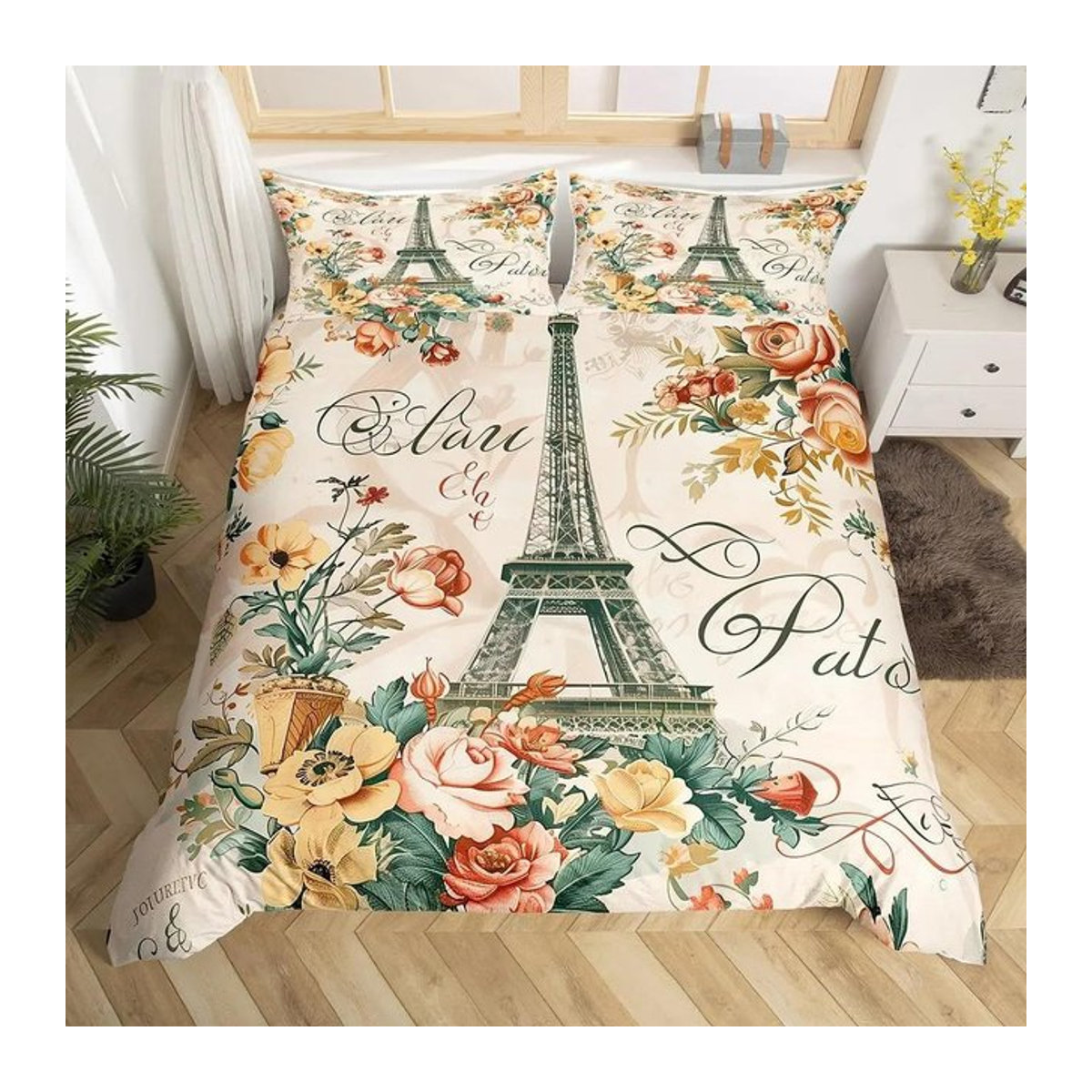 Vintage Eiffelturm Bettwäscheset mit 3D Paris Motiv und Reißverschluss, Breite: 70 cm, Länge: 133 cm - Bild 1