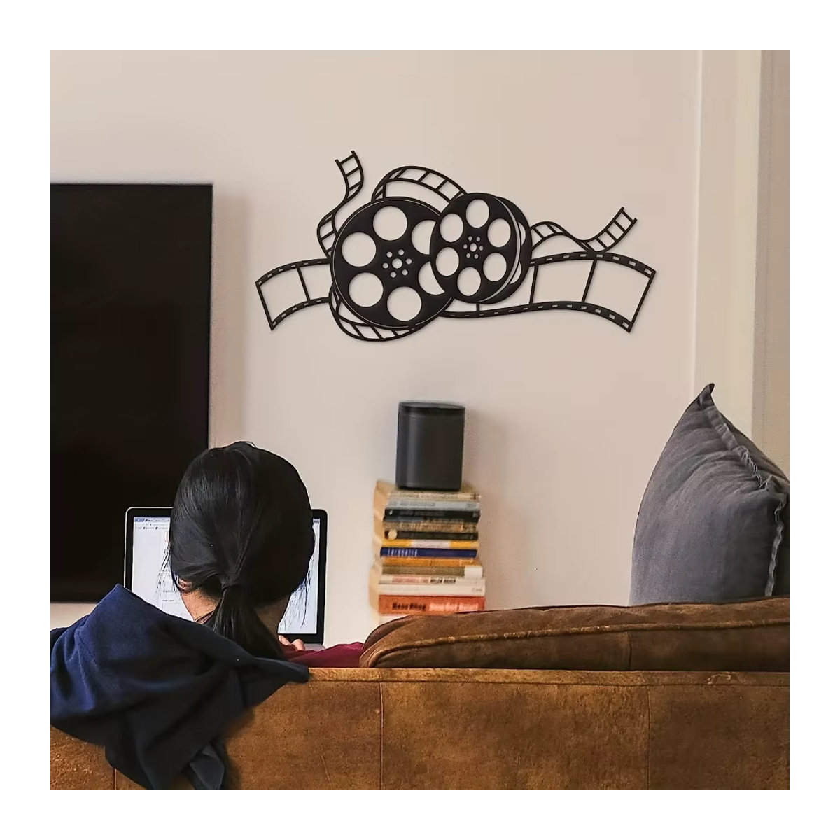 Vintage Filmrolle Wanddekoration aus Metall in Schwarz von CIFBUY für Heimkino und Kinderzimmer - Bild 4