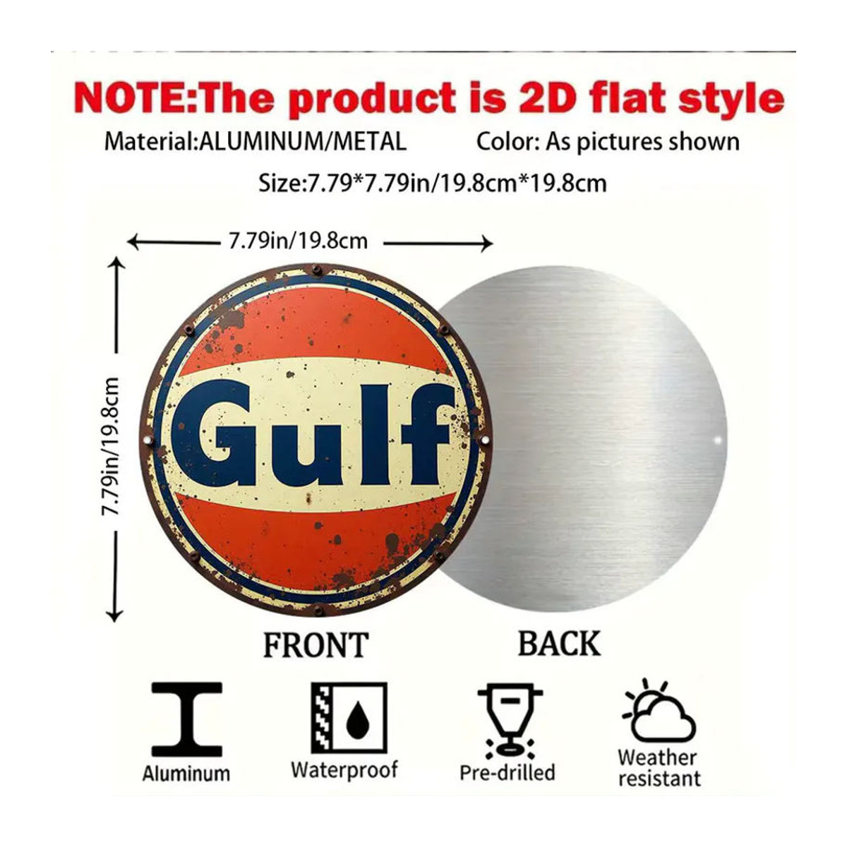 Vintage Gulf Metall-Wandschild rund, mehrfarbiges Retro-Öl-Logo als Wanddekoration für Garage und Männerhöhle - Bild 2