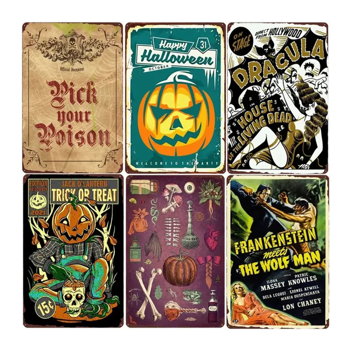 Vintage Halloween Metall Zinn Wanddekoration mit Kürbis Monster in Multicolor, B: 30 cm, H: 20 cm - Bild 1