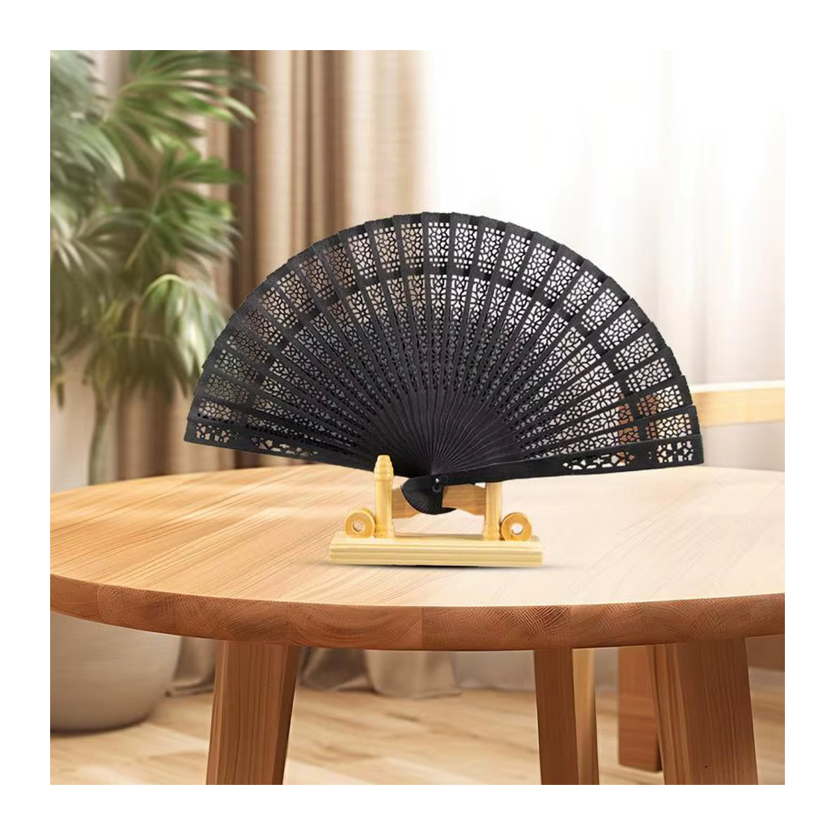 Vintage hohler chinesischer Faltfächer in Schwarz als dekorative Hochzeitsdekoration und Foto-Requisite - Bild 2